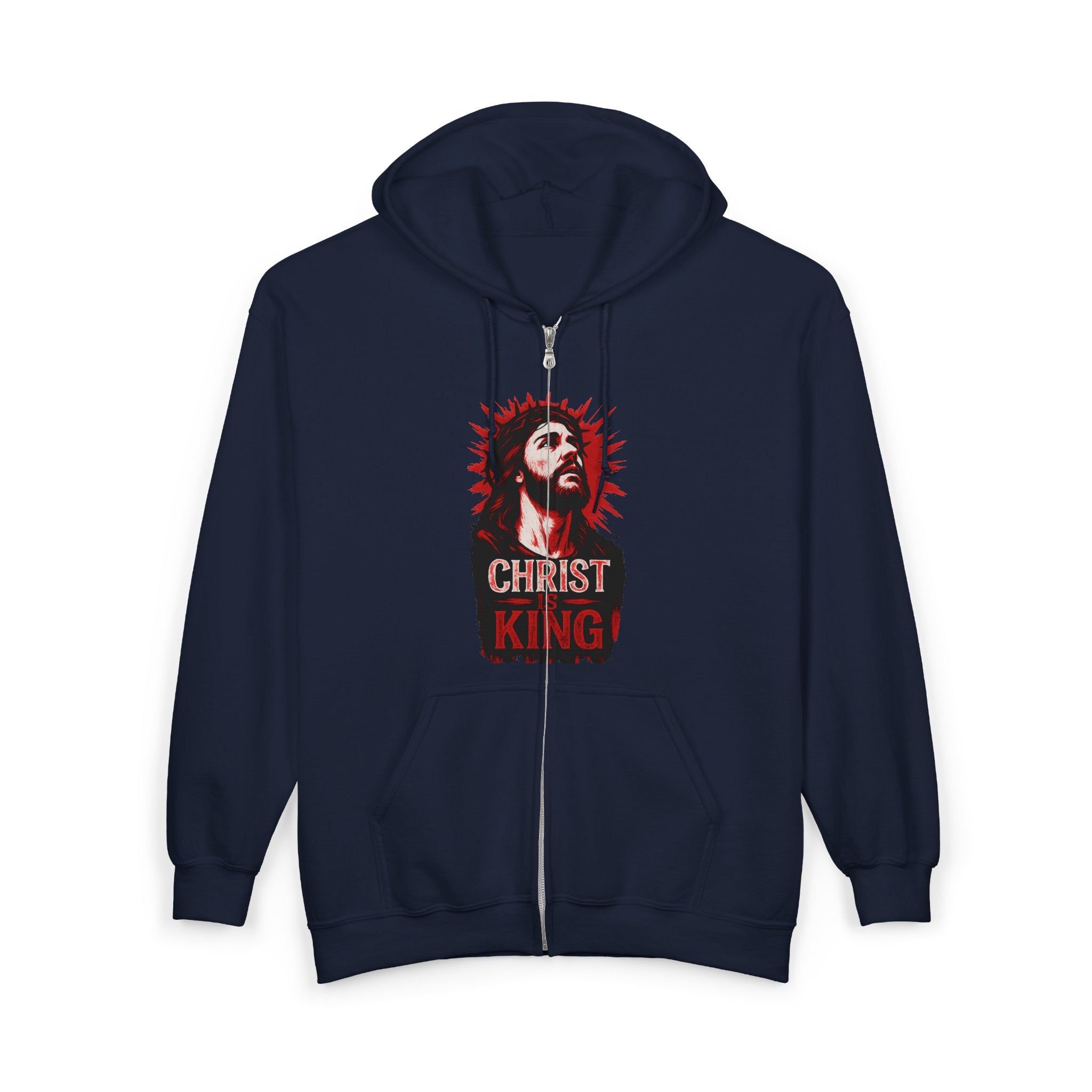 Front and Back Christ is King Zip-Up Hoodie with Cross on Back, Christ is King Design Sweatshirt
