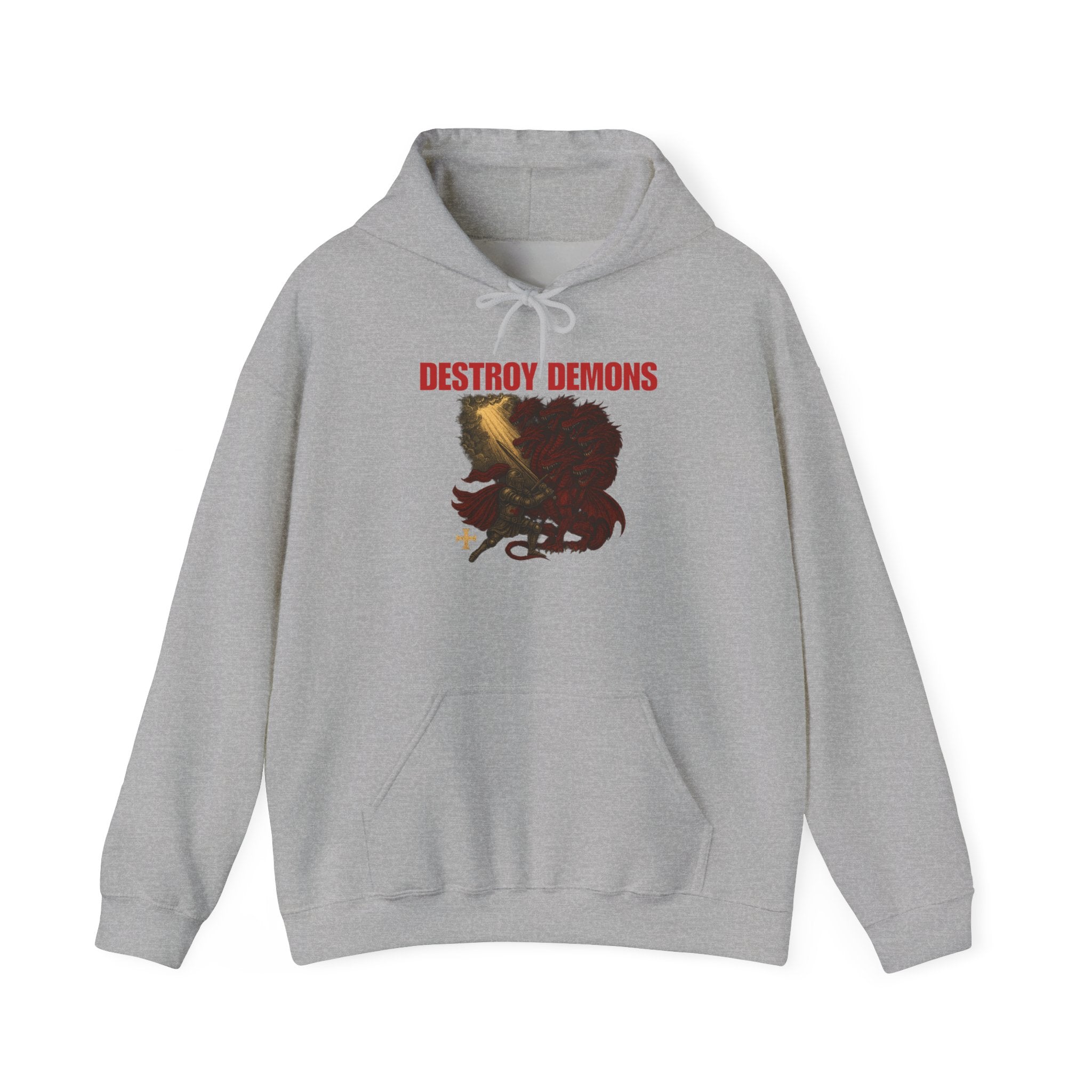 Destroy Demons, Crusader vs Great Red Dragon Graphic Pull Over Hoodie Sweatshirt