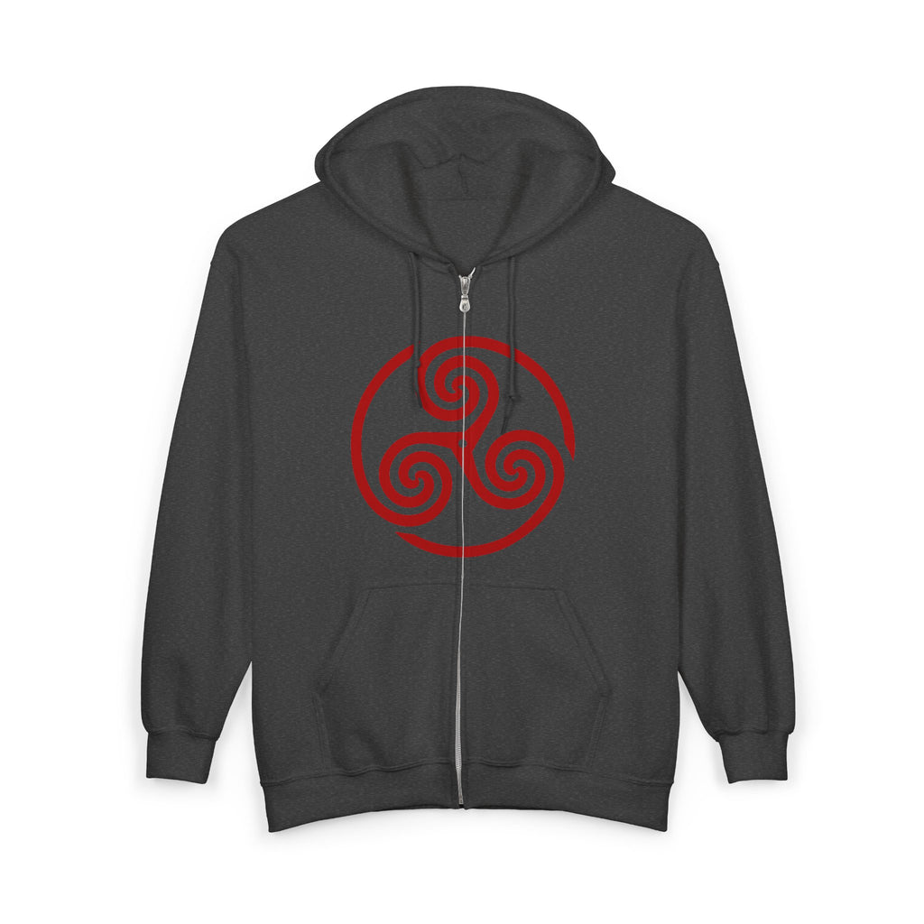 Celtic Spiral Triskele Trinity Symbol Red Design Full Zip Up Hoodie Sweatshirt