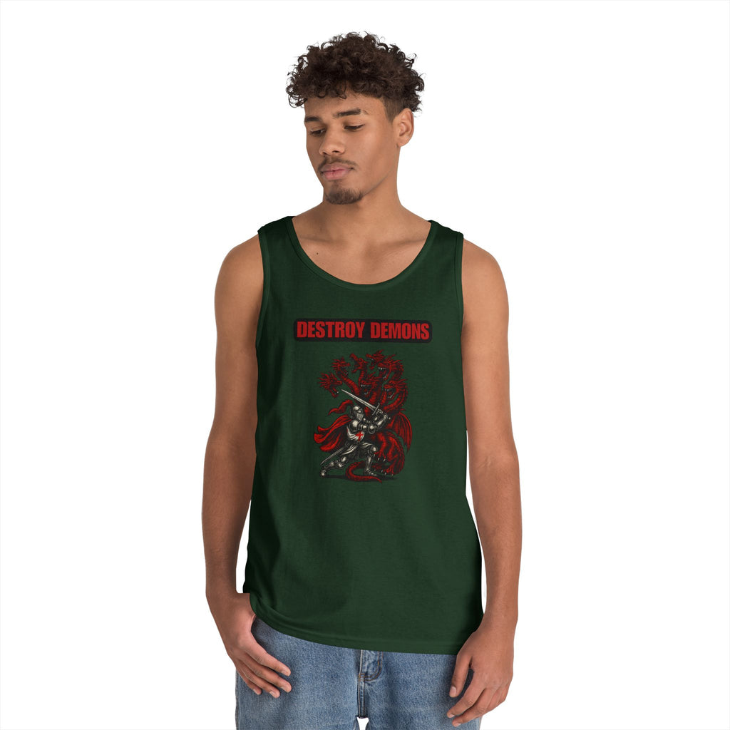Destroy Demons Crusader Knight vs Dragon Heavy Cotton Tank Top