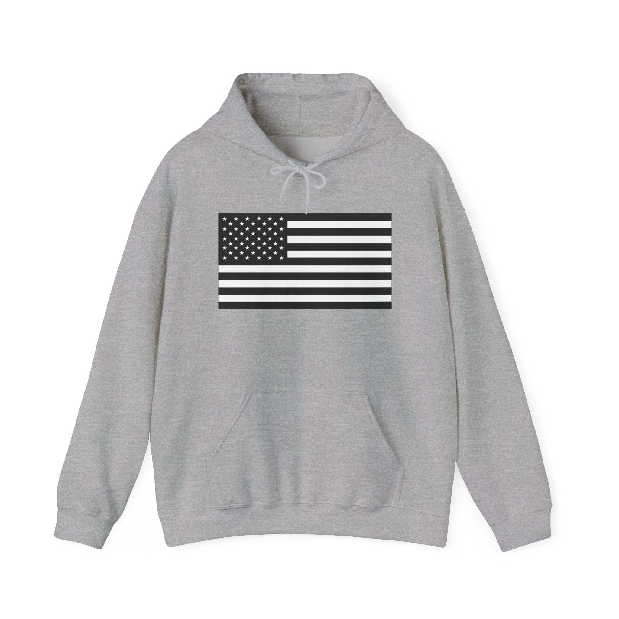 Black and White American Flag Graphic Pull Over Hoodie Sweatshirt