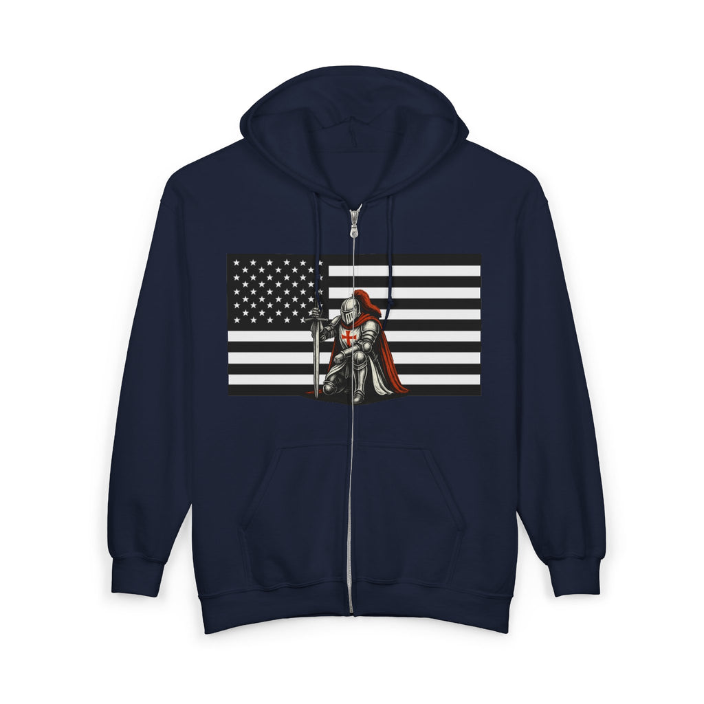 American Crusader Alt Black and White Design (No Text) Full Zip Up Hoodie