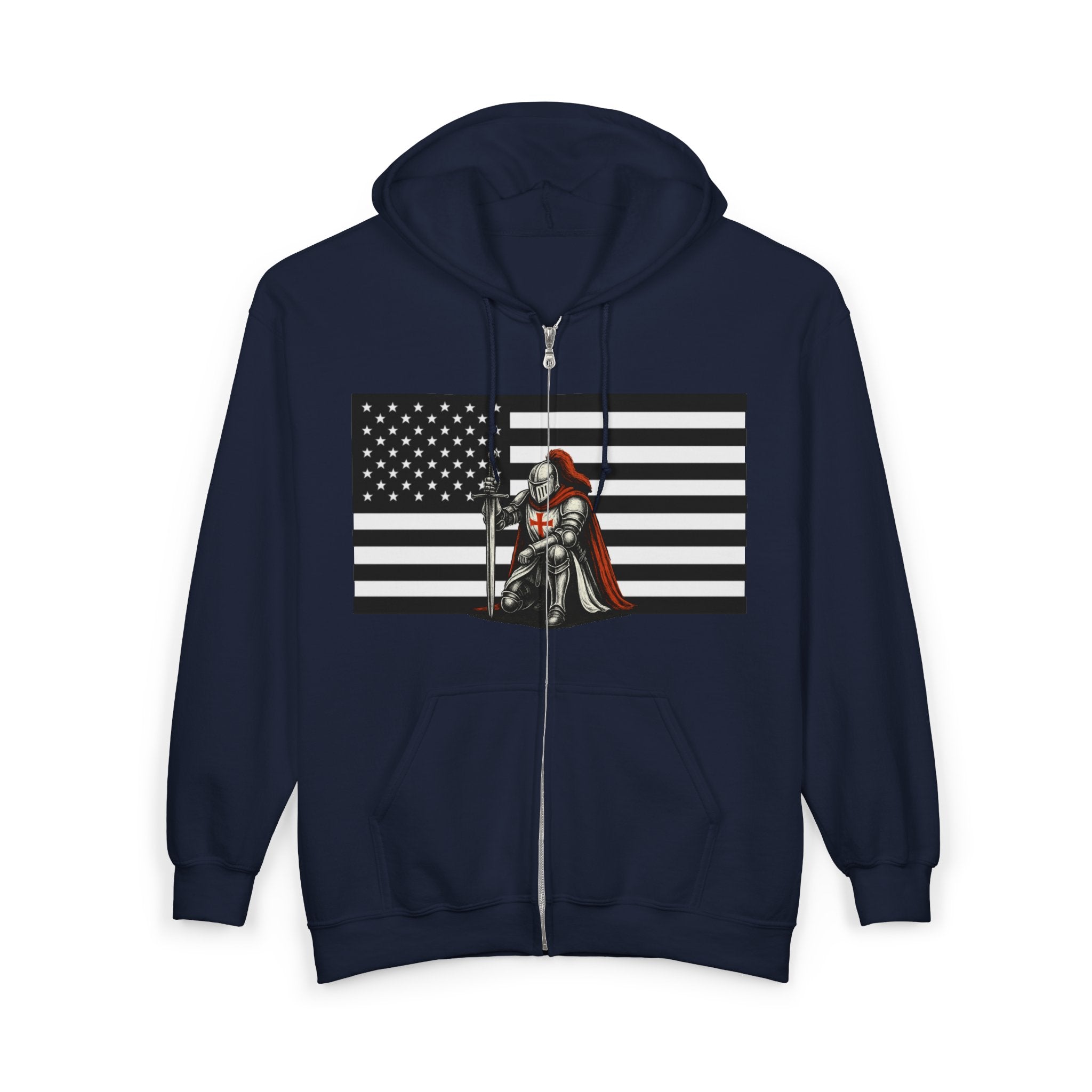 American Crusader Alt Black and White Design (No Text) Full Zip Up Hoodie