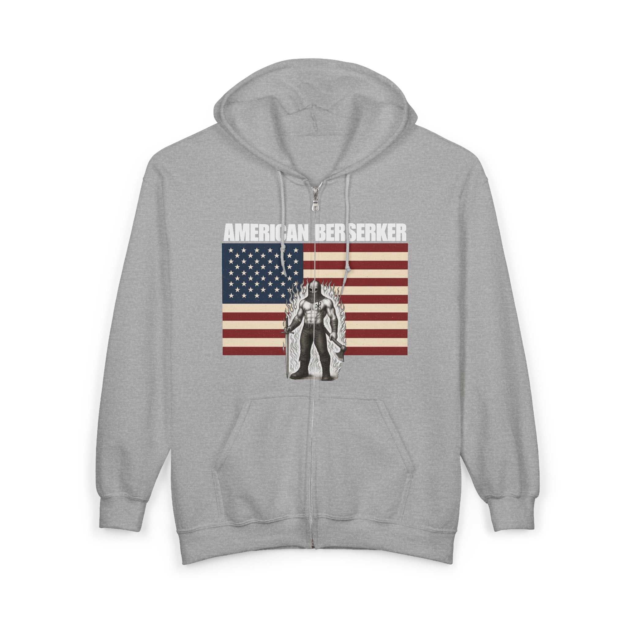 Bold American Berserker Graphic With Aura Full Zip Up Hoodie Sweatshirt