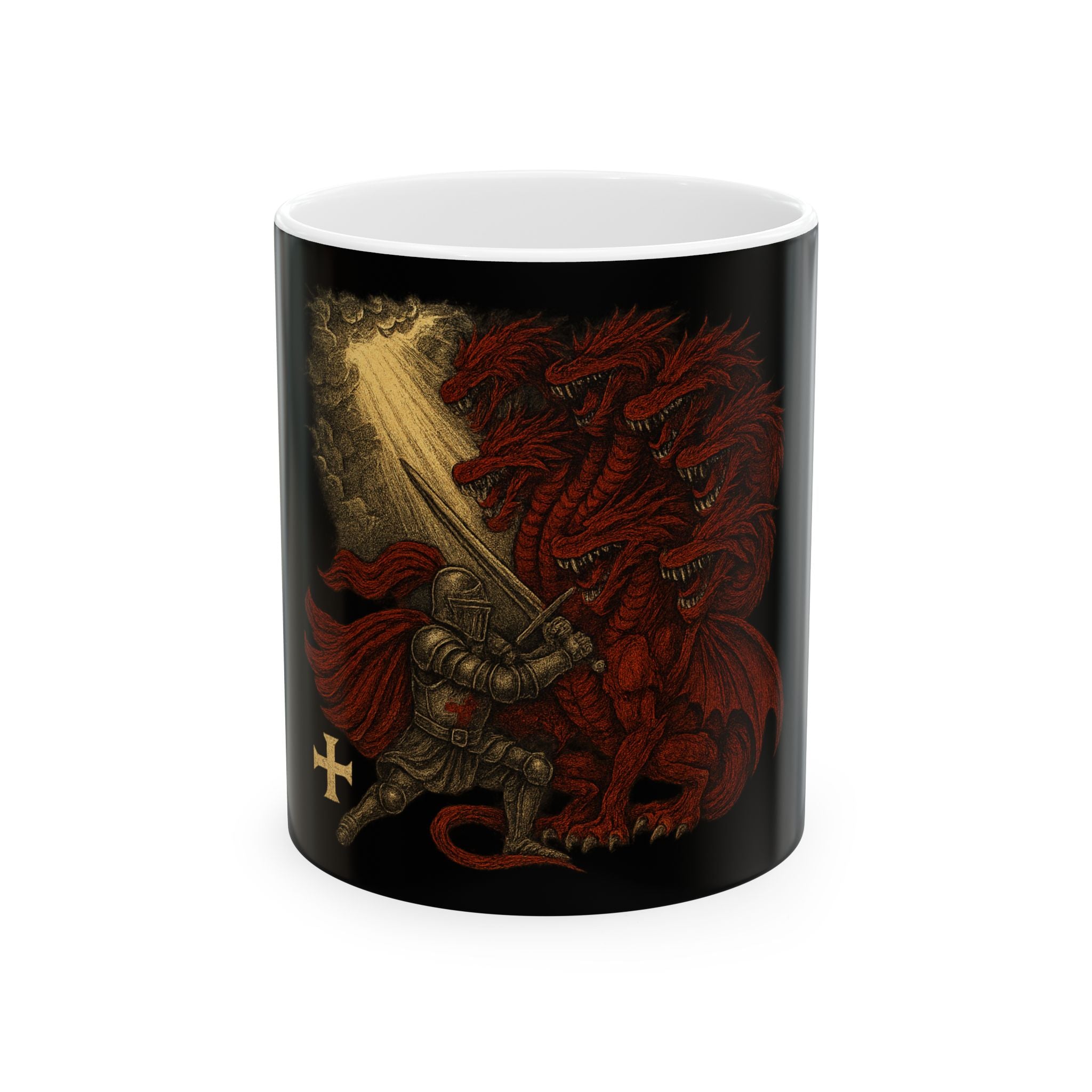 Dragon Slayer Destroy Evil Crusader vs Great Red Dragon Ceramic Mug