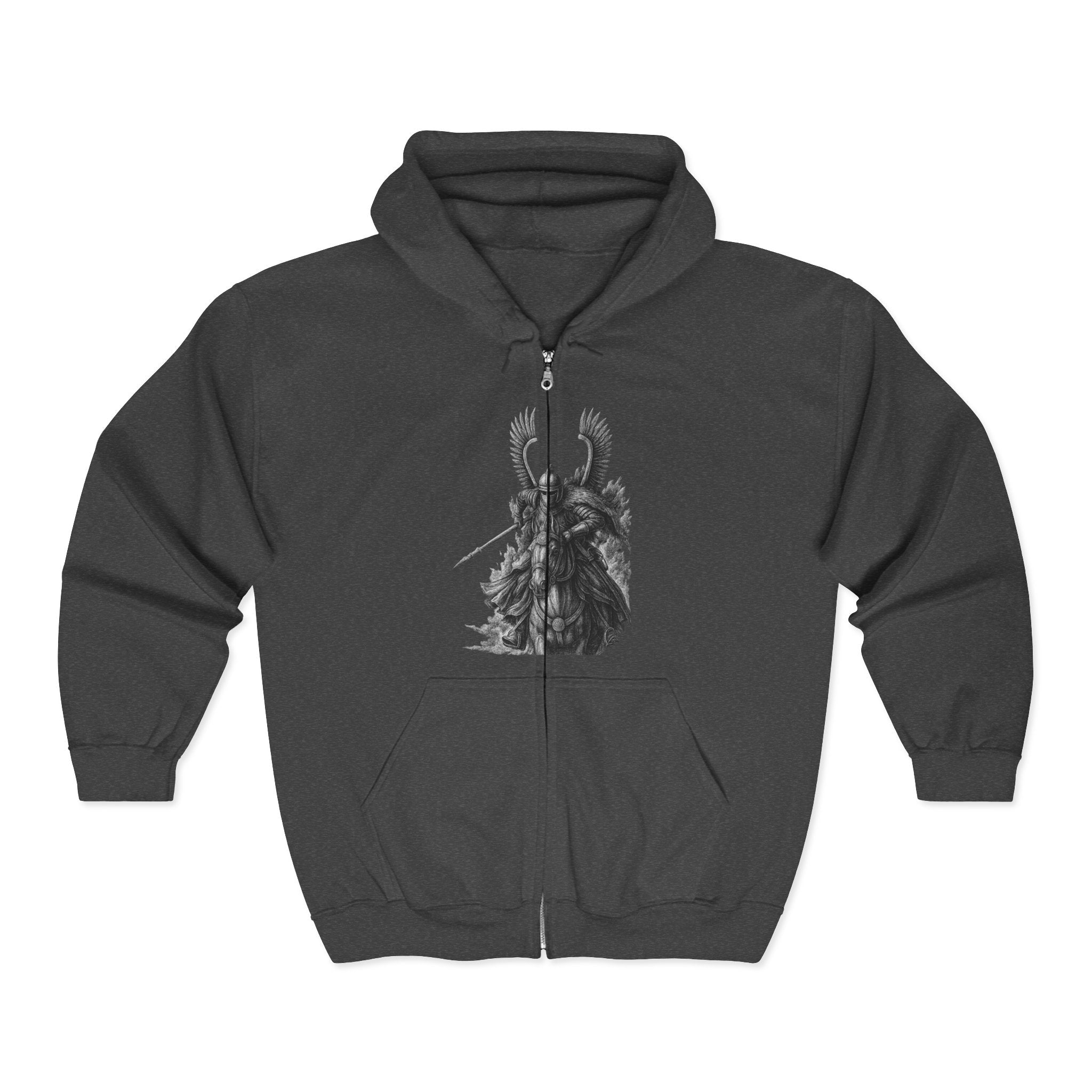 Winged Hussars (Black and White Graphic Only) Unisex Zip Up Hoodie