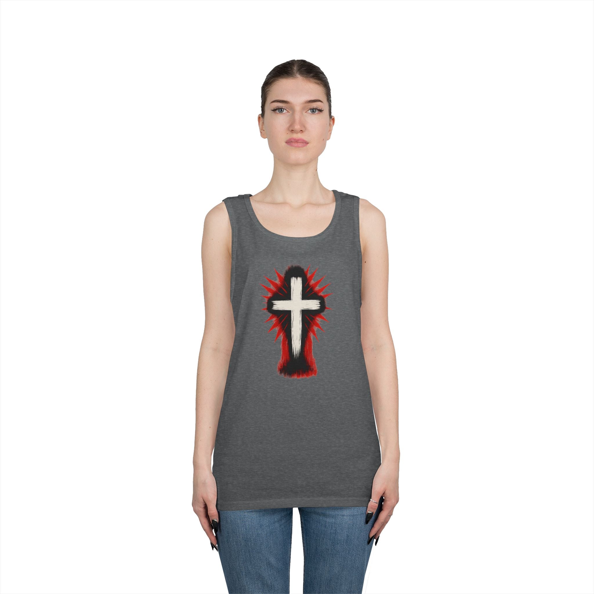 Crucifix Tank Top, Christian Graphic Gym Clothing
