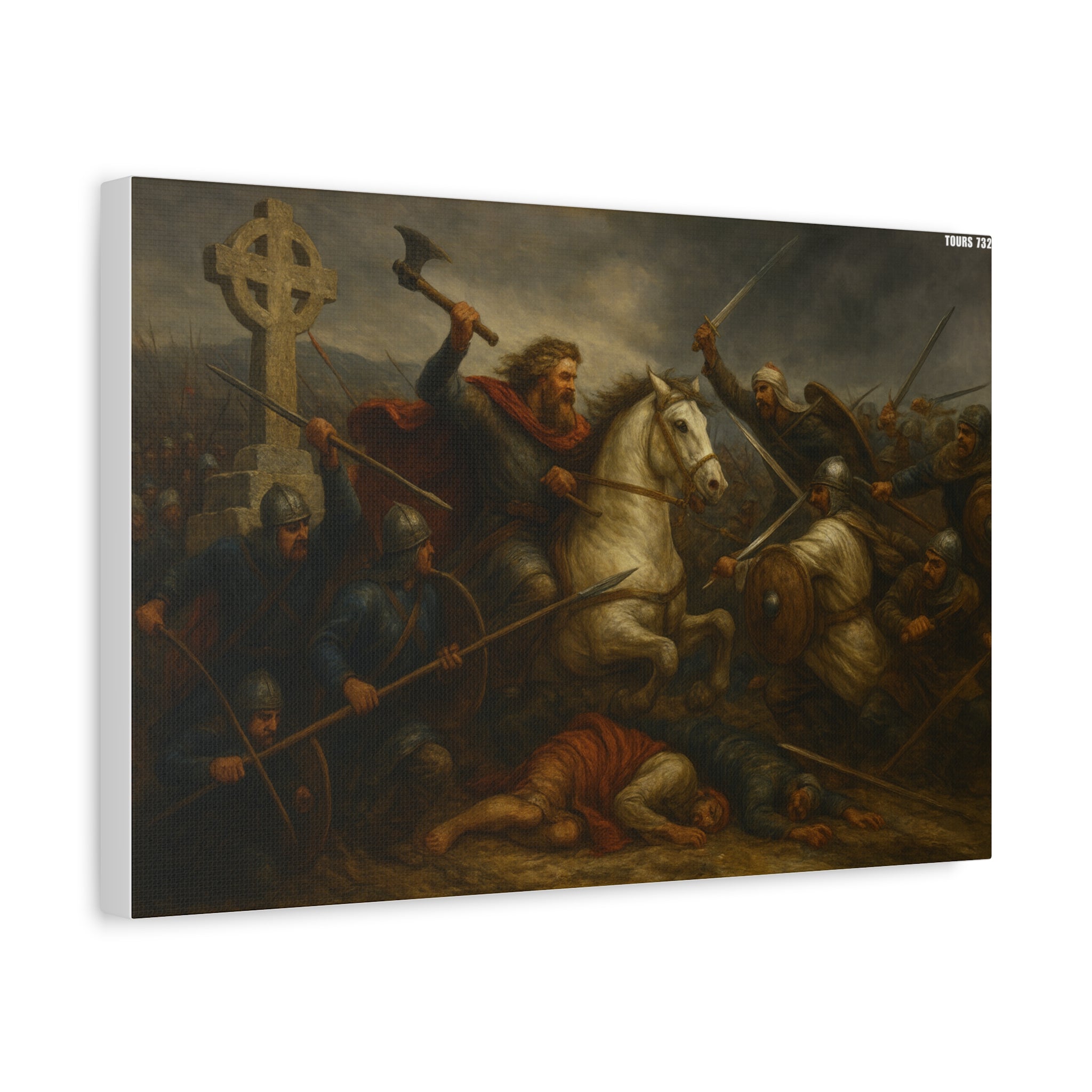 Battle of Tours 732 AD Charles "The Hammer" Martel and Franks Scene Matte Canvas Wall Art, Home Décor