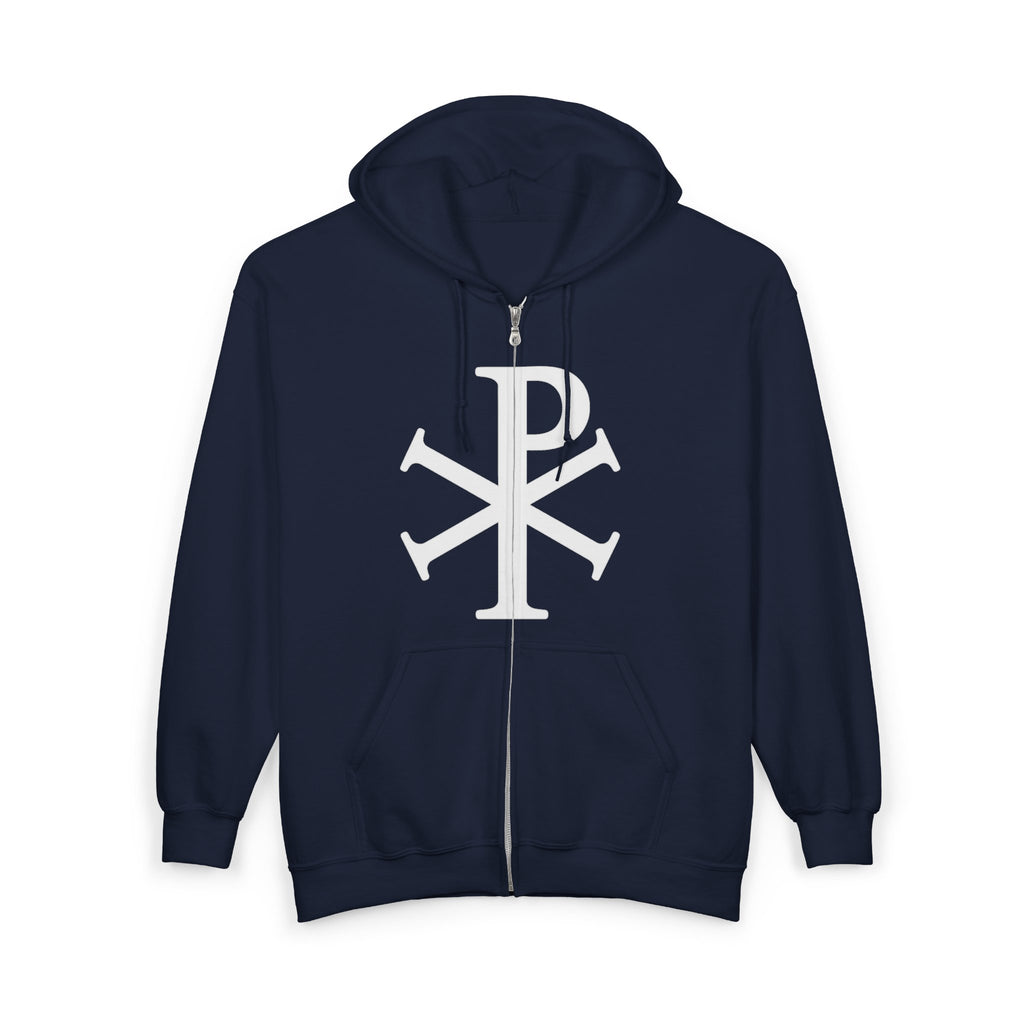 Pi Chi Rho Thick White Text Design Full Zip Up Hoodie Sweatshirt