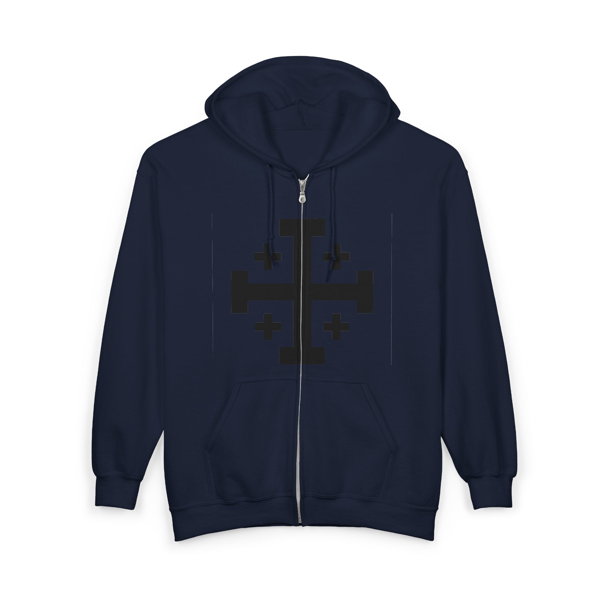 Cross of Jerusalem Black Design Zip-Up Hoodie Sweatshirt