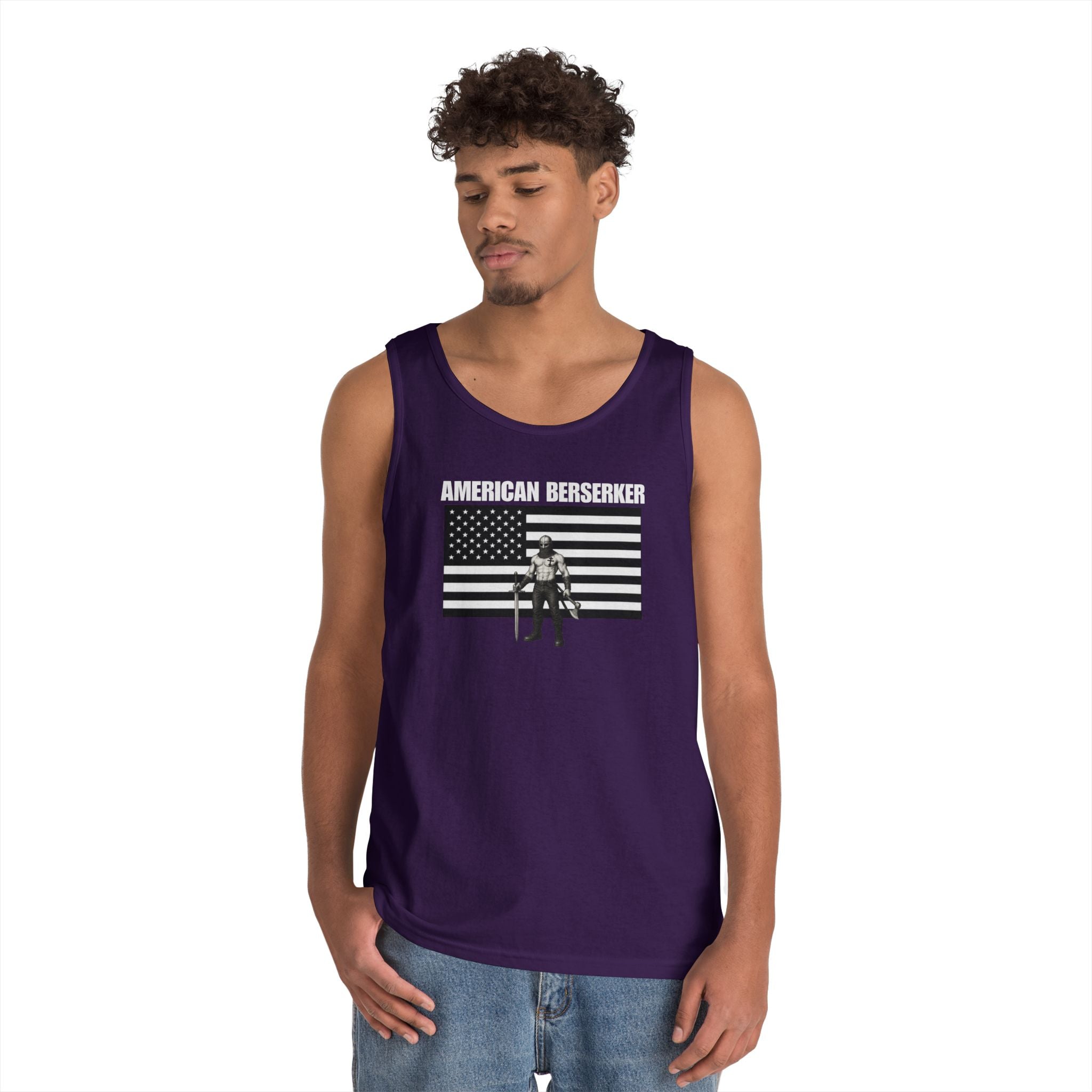Bold American Berserker Black and White Heavy Cotton Tank Top