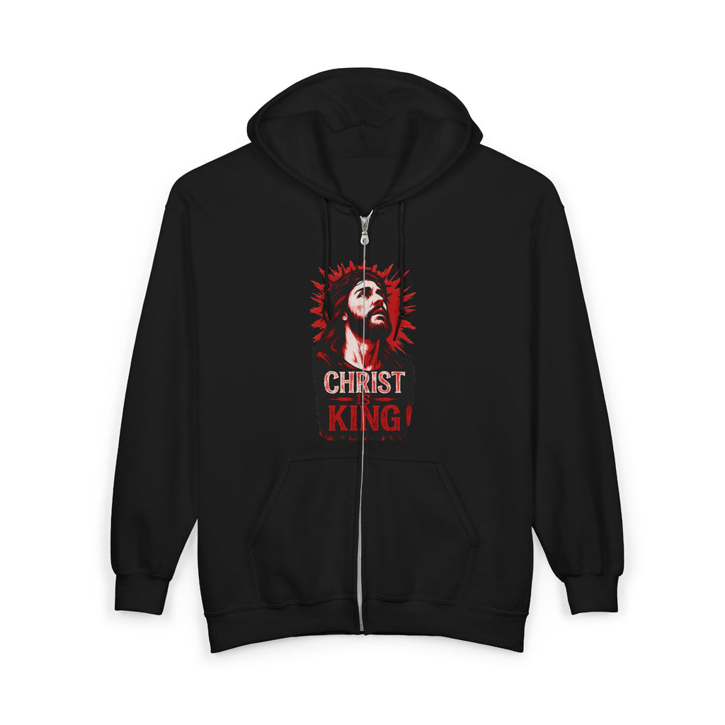 Front and Back Christ is King Zip-Up Hoodie with Cross on Back, Christ is King Design Sweatshirt