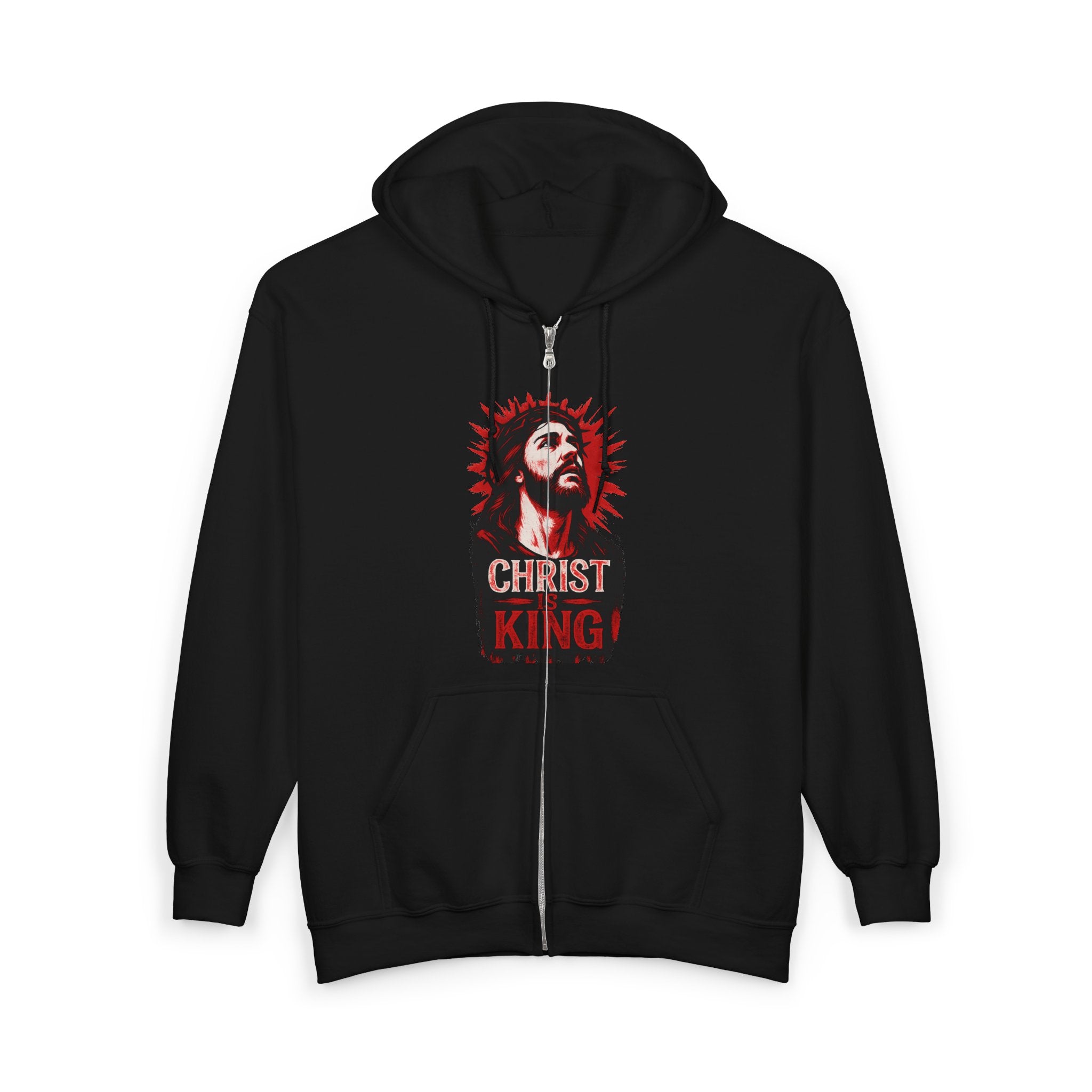 Front and Back Christ is King Zip-Up Hoodie with Cross on Back, Christ is King Design Sweatshirt