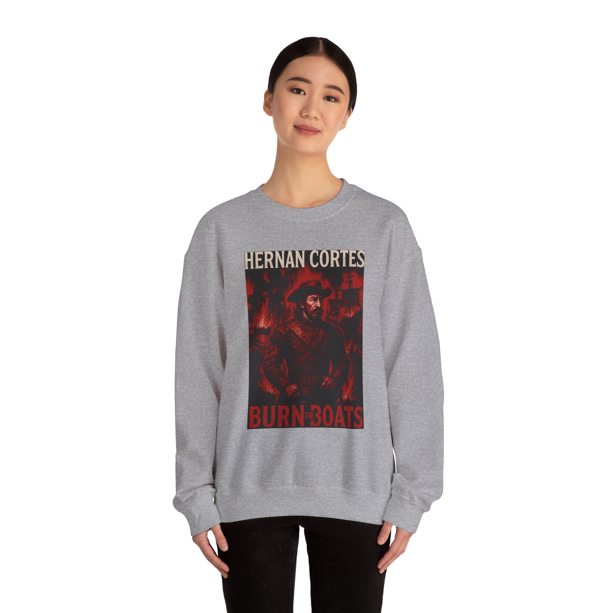 Hernan Cortes Burn The Boats Crewneck Sweatshirt