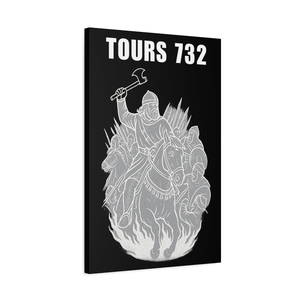 Battle of Tours 732 AD Charles "The Hammer" Martel and Franks Black and White Scene Matte Canvas Wall Art, Home Décor
