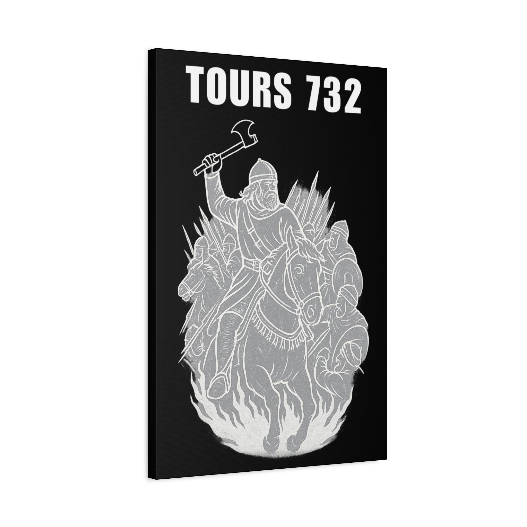 Battle of Tours 732 AD Charles "The Hammer" Martel and Franks Black and White Scene Matte Canvas Wall Art, Home Décor