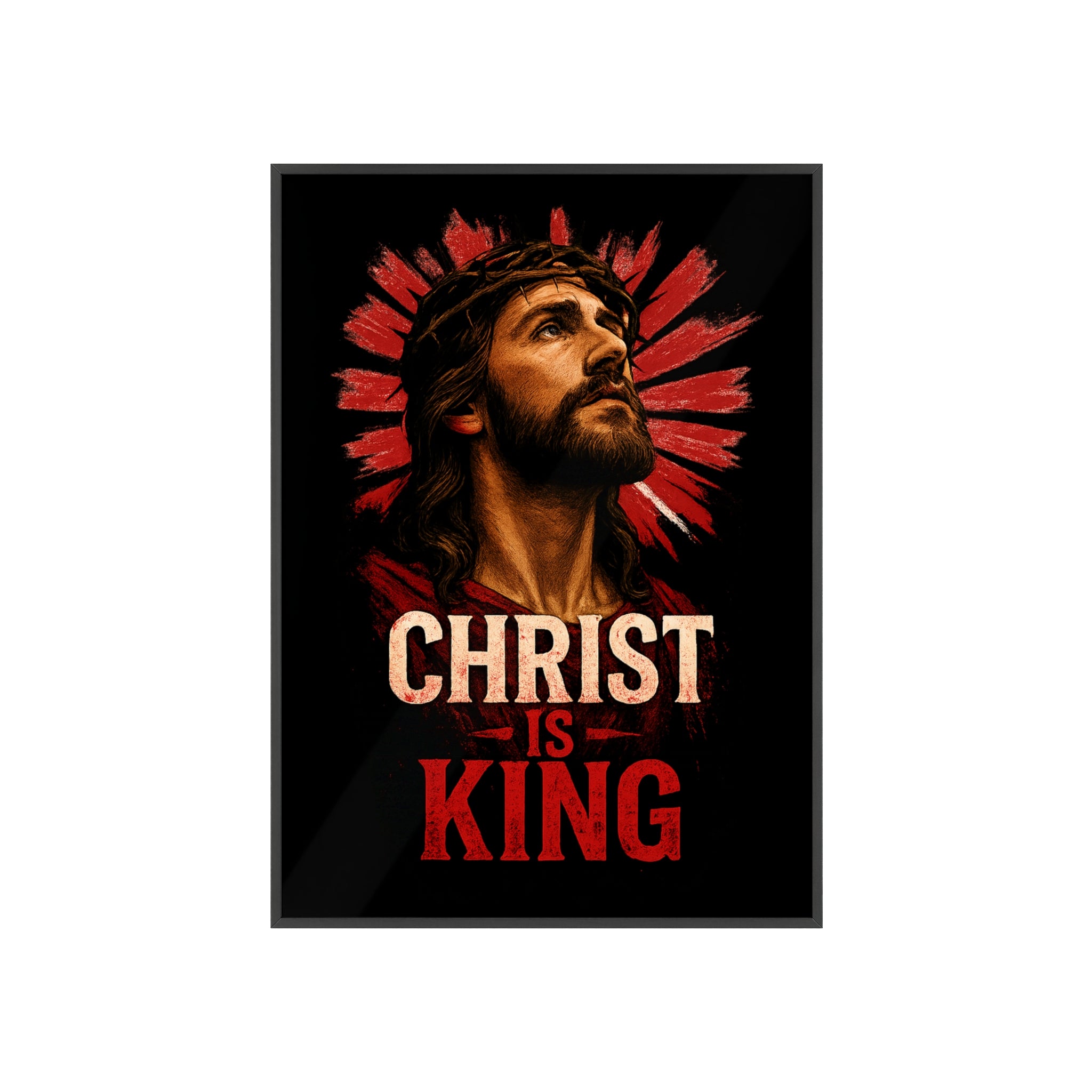 Christ is King Religious Art Poster with Wooden Frame, Faith Wall Decor