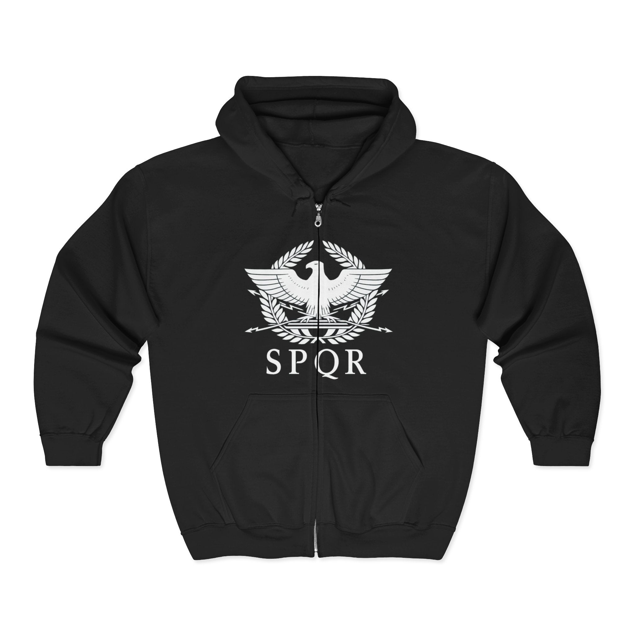 SPQR Roman Eagle White Design Full Zip Up Hoodie