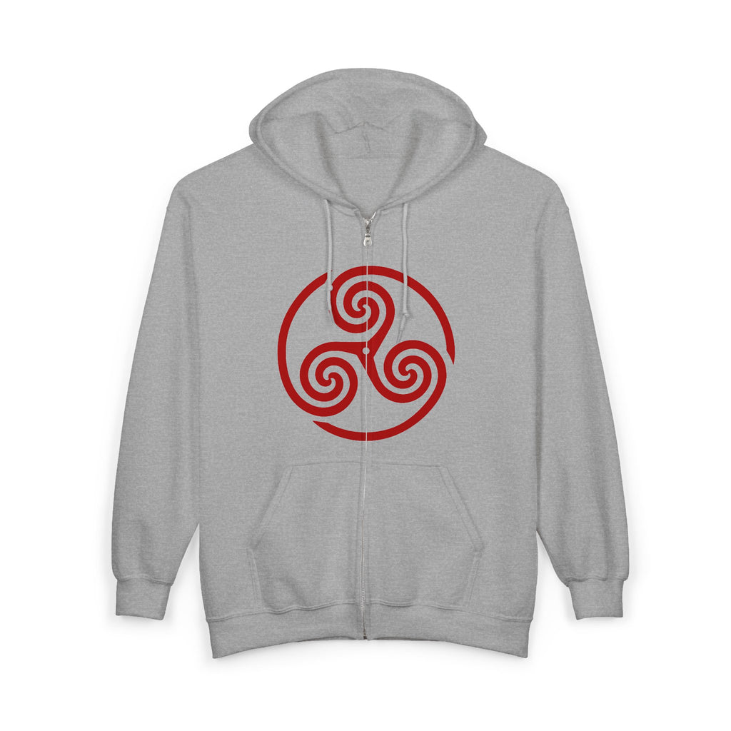 Celtic Spiral Triskele Trinity Symbol Red Design Full Zip Up Hoodie Sweatshirt