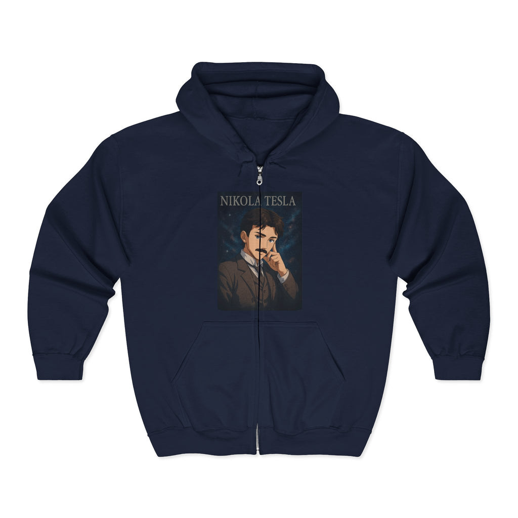 Nikola Tesla Unisex Zip-Up Hooded Sweatshirt, Nikola Tesla Hoodie