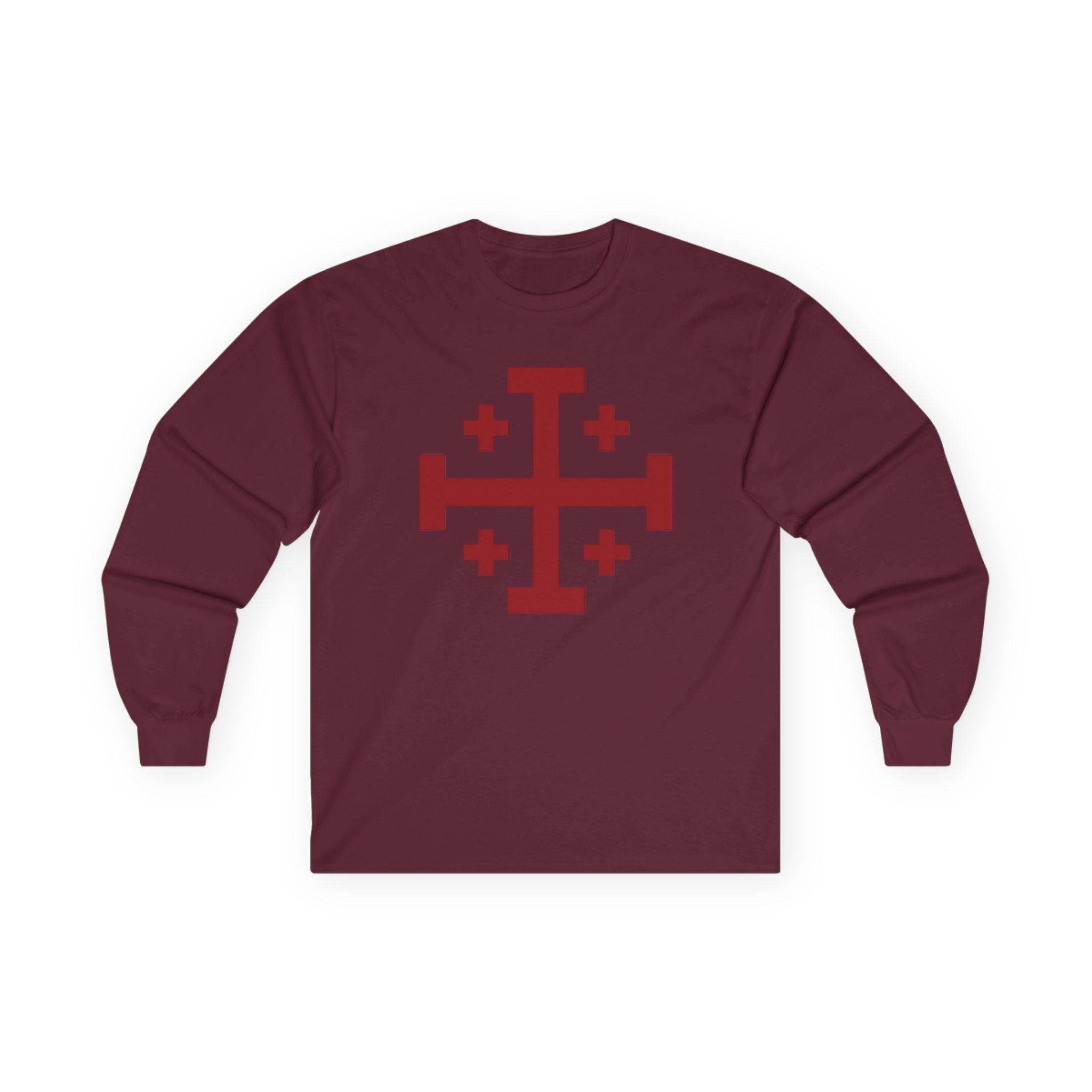 Cross of Jerusalem Red Design Stylish Long Sleeve Tee