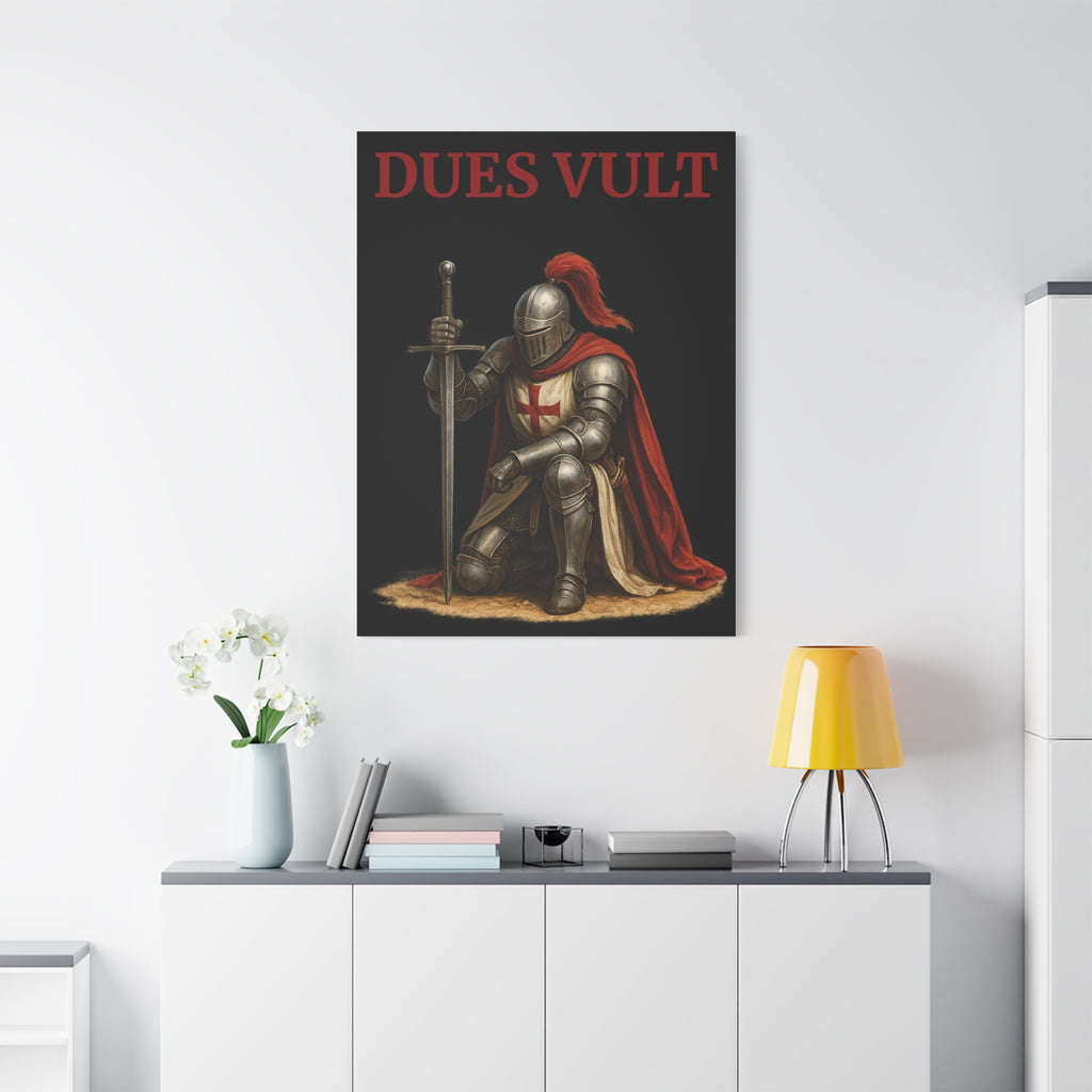 Crusader Knight Dues Vult Matte Canvas Wall Art, Dues Vult Decor, Medieval Artwork