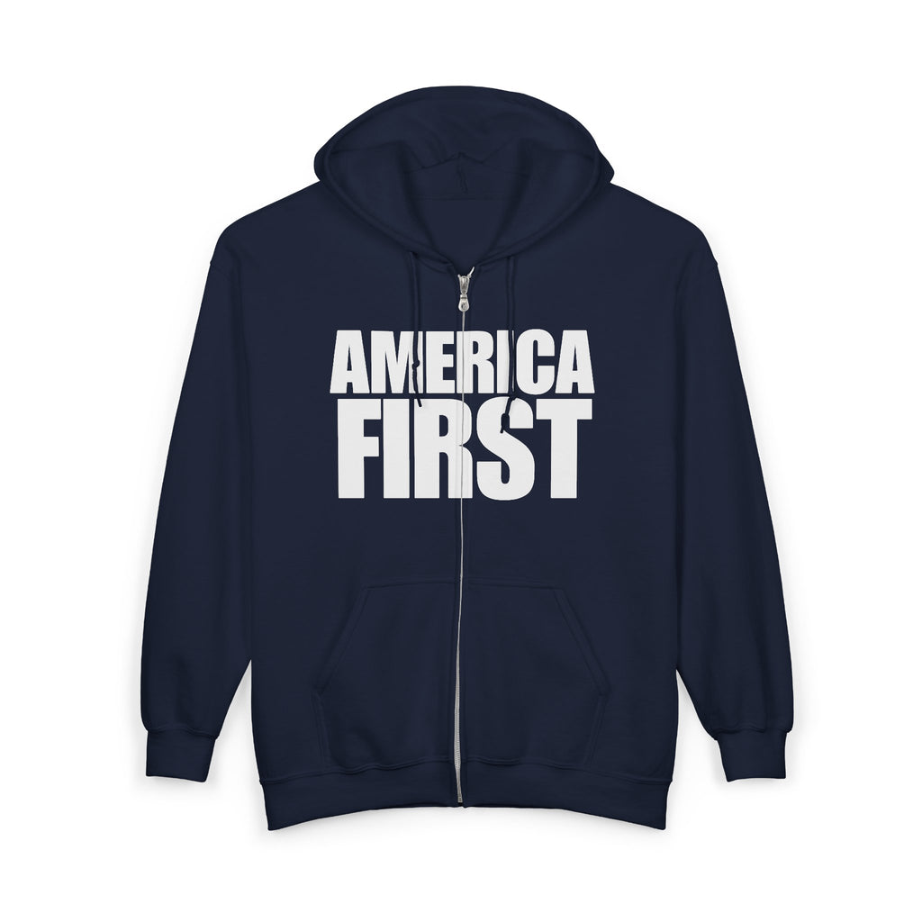 'America First' White Print Full Zip Up Hoodie Sweatshirt