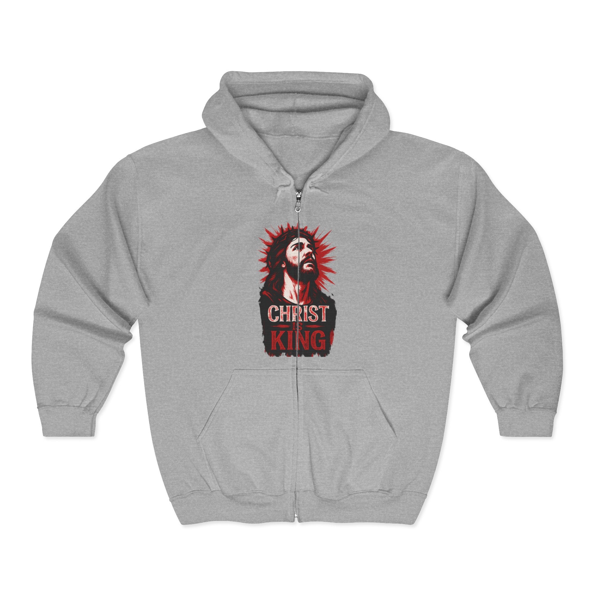 Front and Back Christ is King Zip-Up Hoodie with Cross on Back, Christ is King Design Sweatshirt
