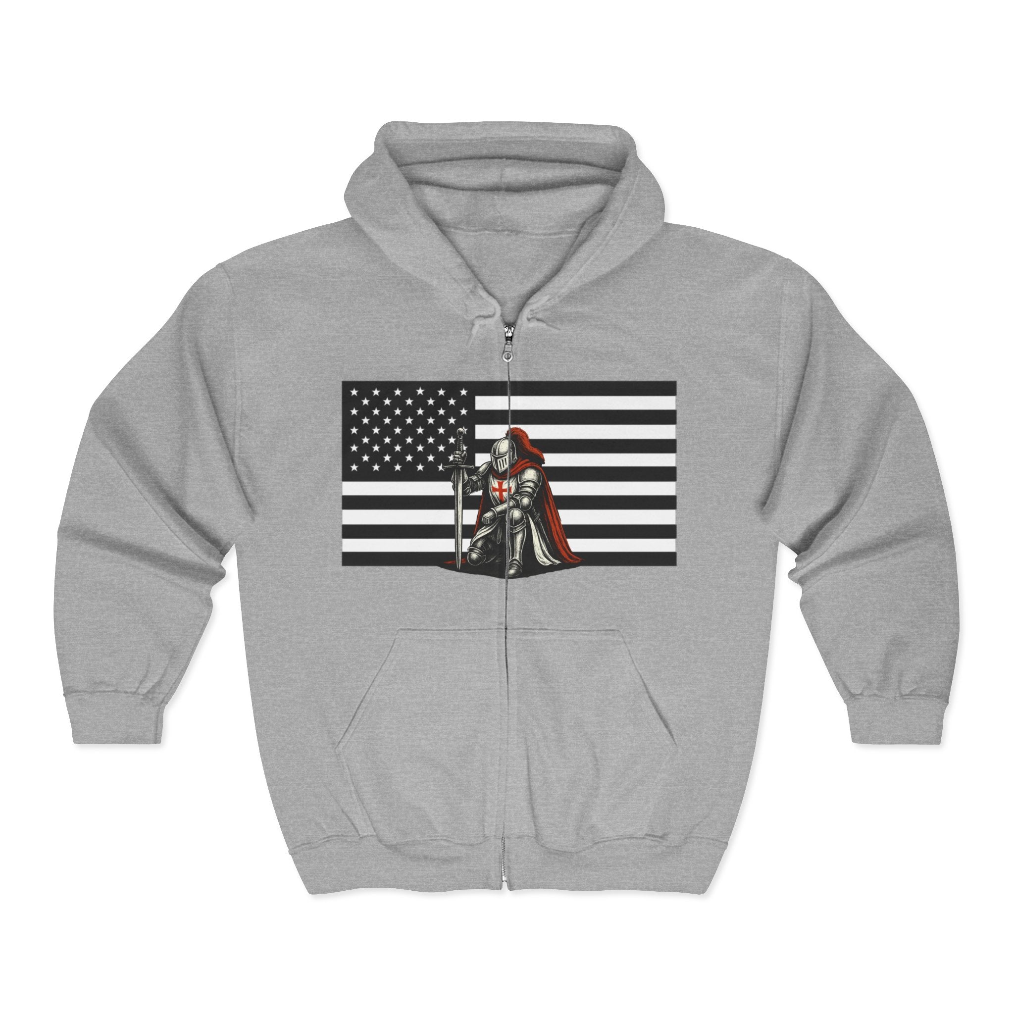 American Crusader Alt Black and White Design (No Text) Full Zip Up Hoodie