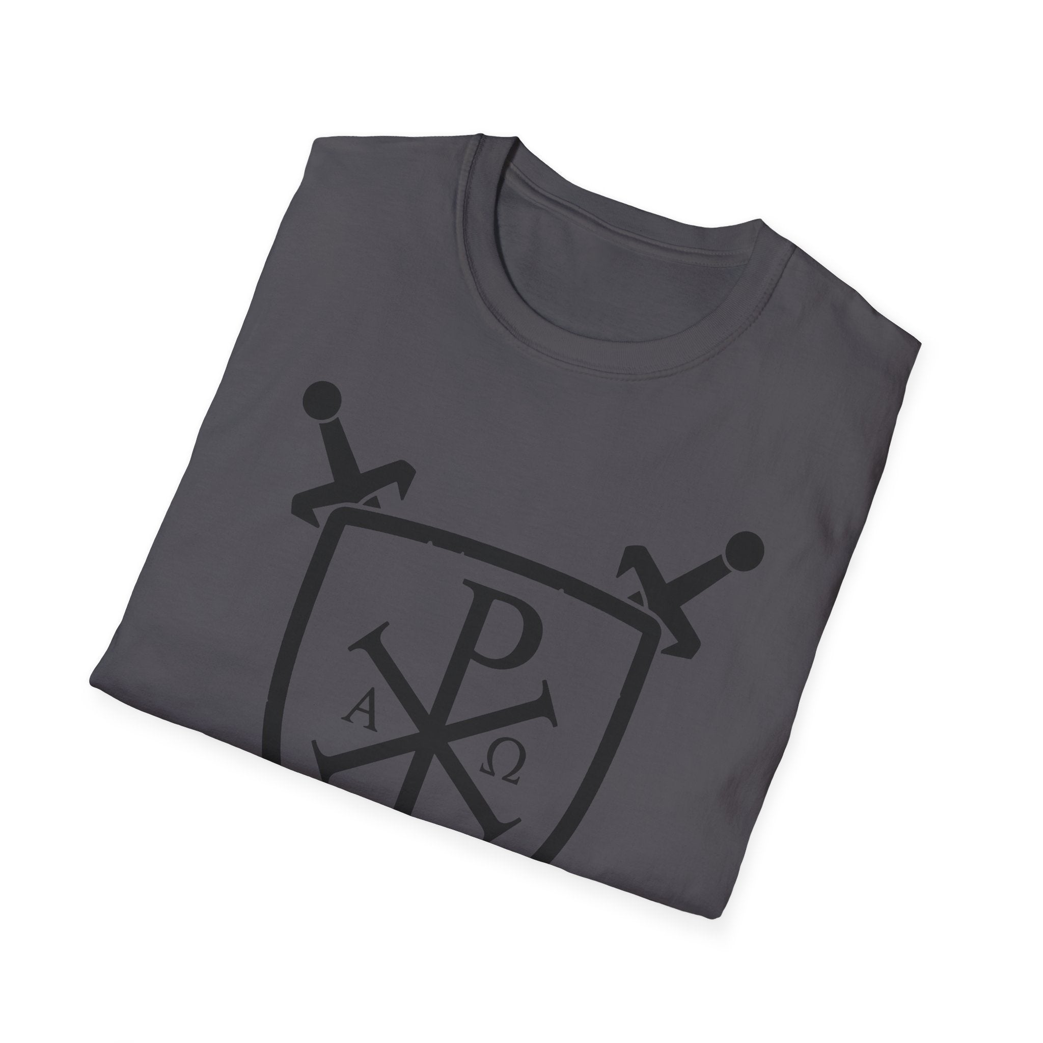 Sword and Shield Pi Chi Rho Black Graphic Softstyle Cotton Shirt T-Shirt