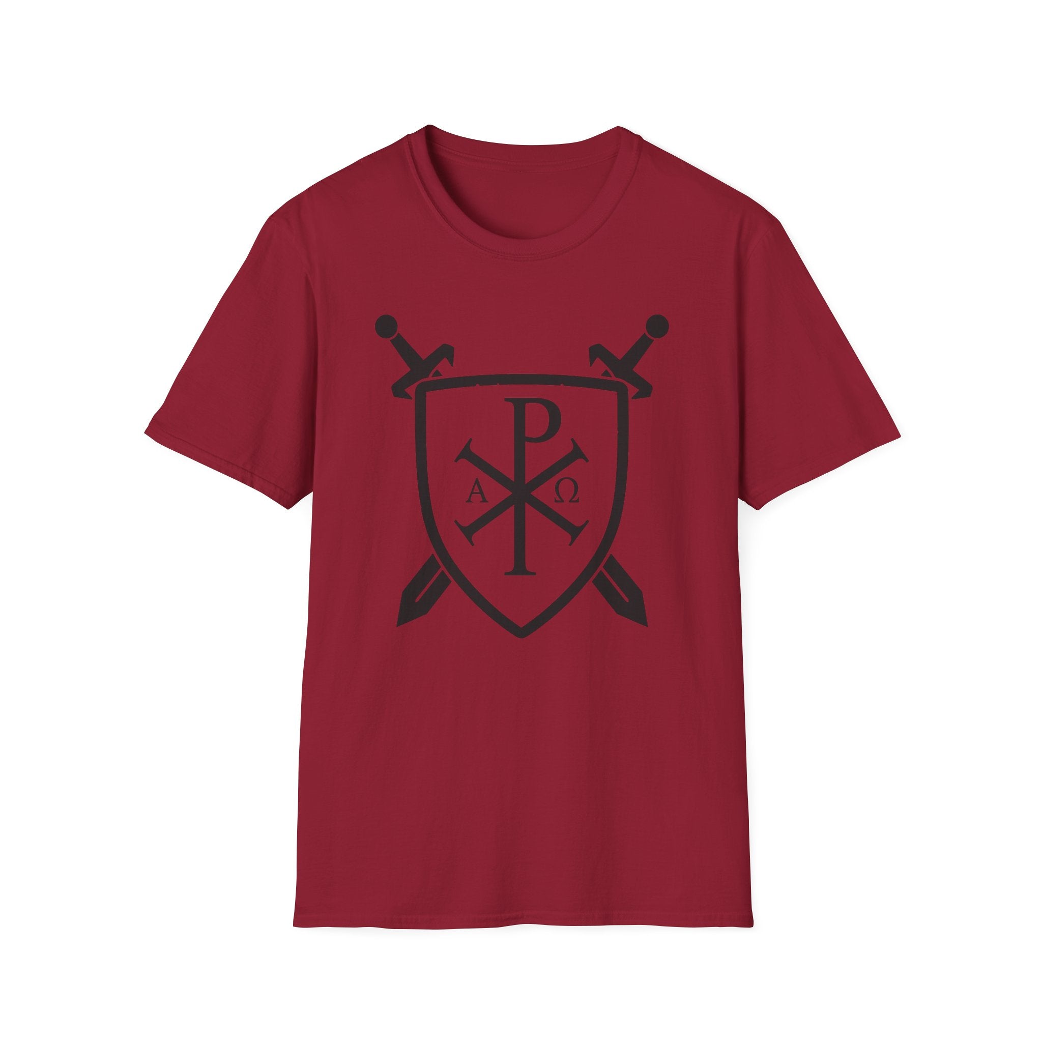 Sword and Shield Pi Chi Rho Black Graphic Softstyle Cotton Shirt T-Shirt