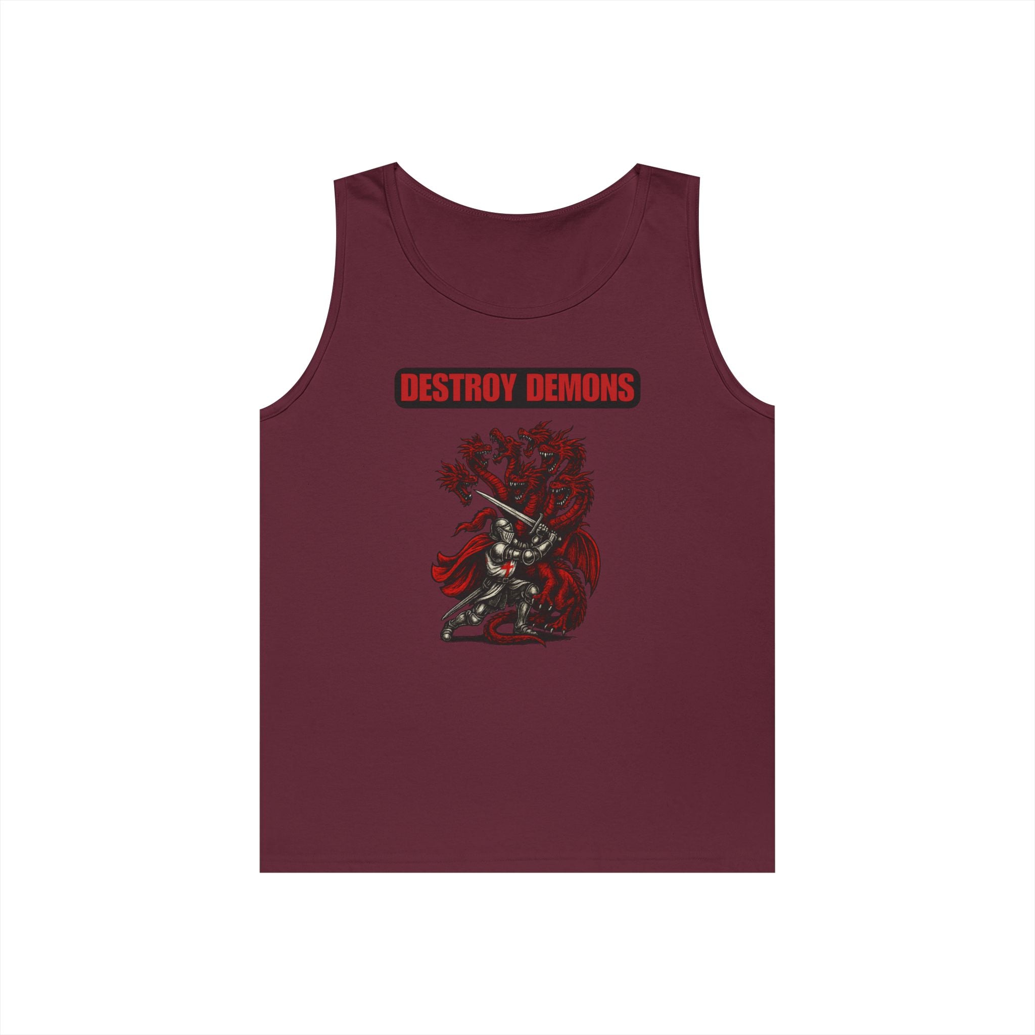 Destroy Demons Crusader Knight vs Dragon Heavy Cotton Tank Top