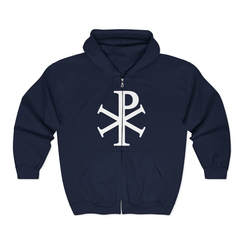 Pi Chi Rho Thick White Text Design Full Zip Up Hoodie Sweatshirt