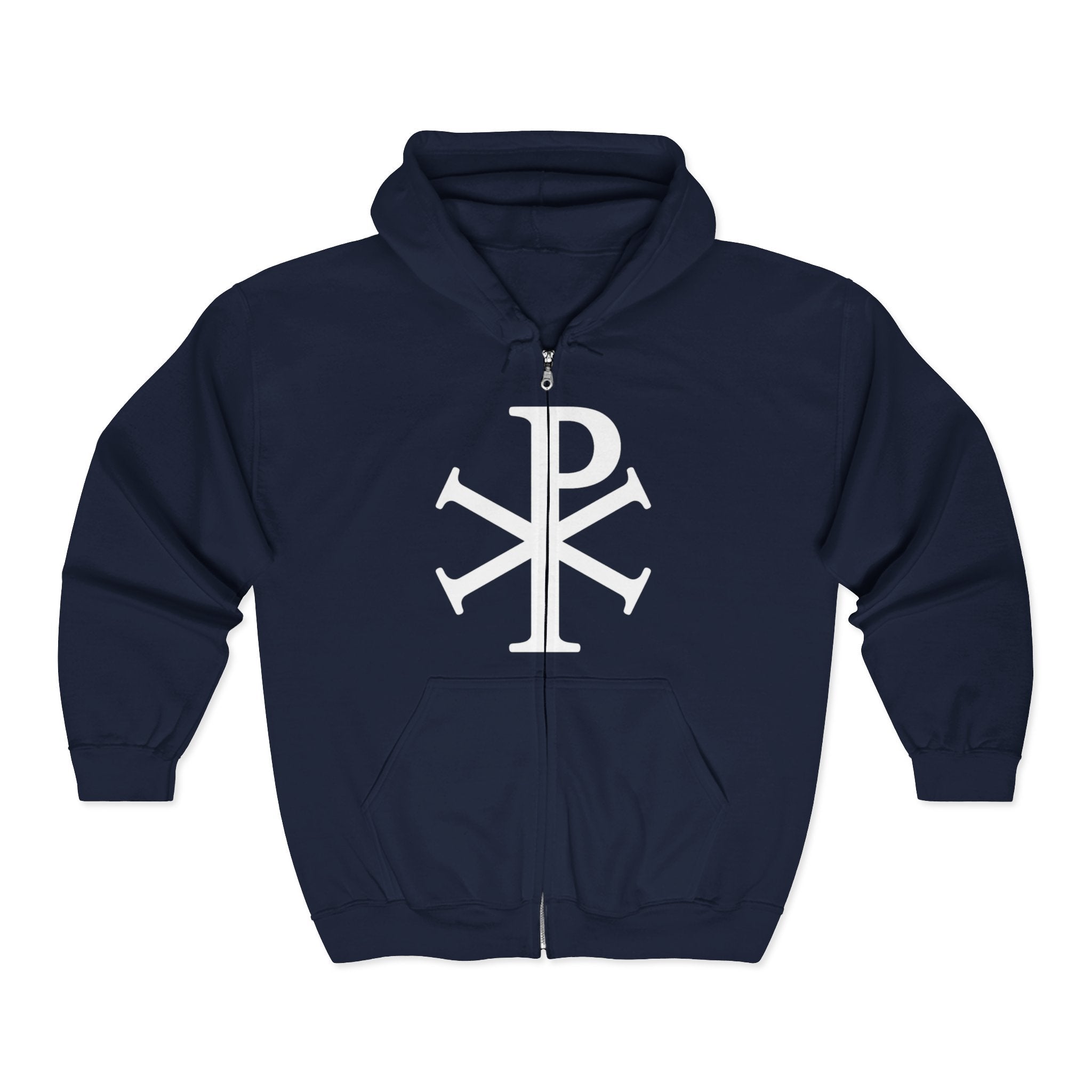 Pi Chi Rho Thick White Text Design Full Zip Up Hoodie Sweatshirt