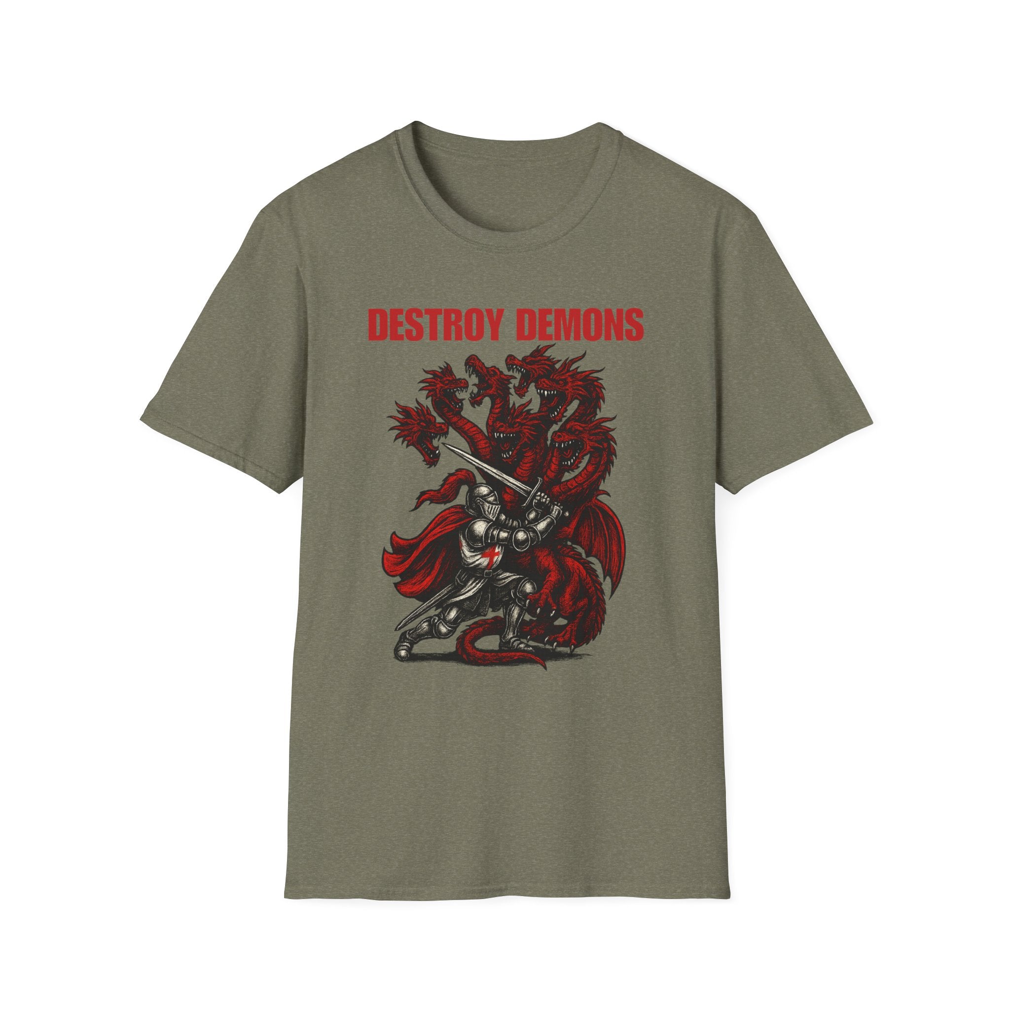 Destroy Demons Crusader Knight vs Dragon  Softstyle T-Shirt