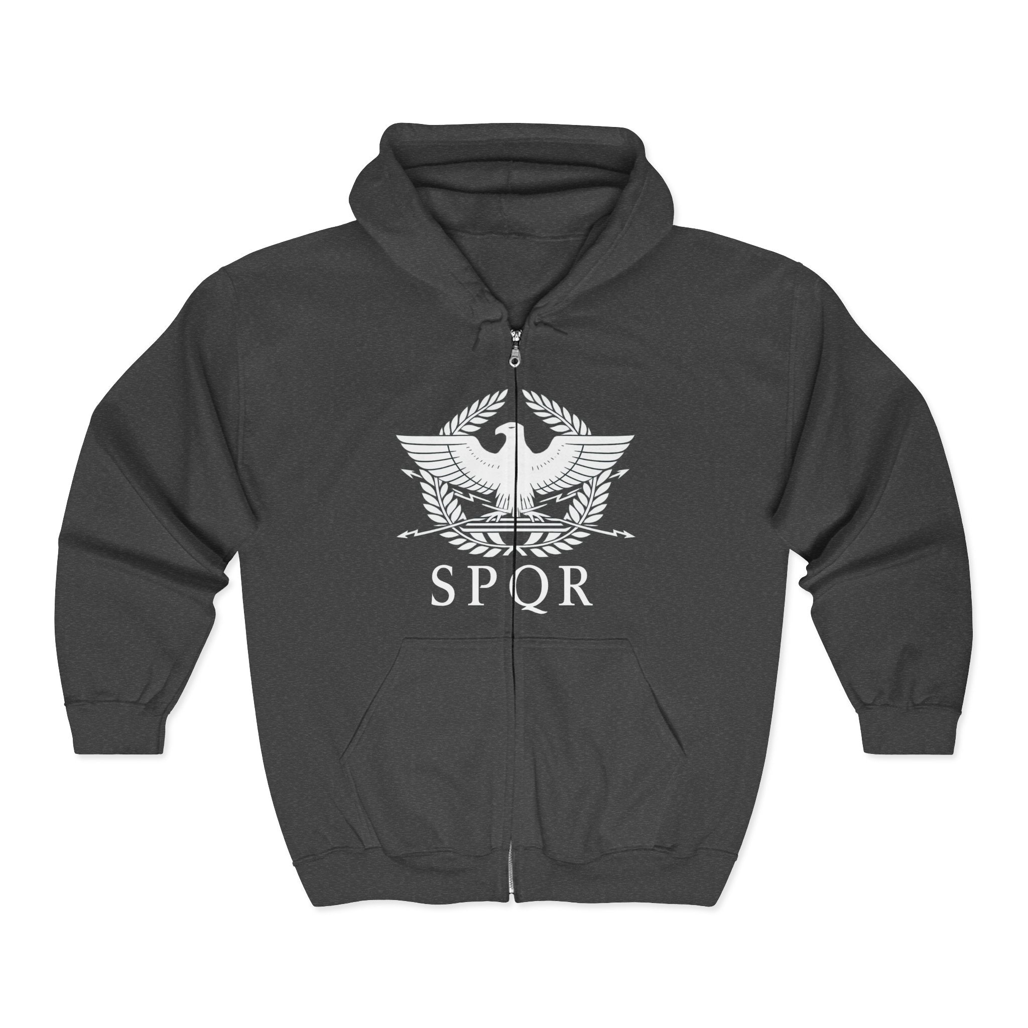 SPQR Roman Eagle White Design Full Zip Up Hoodie