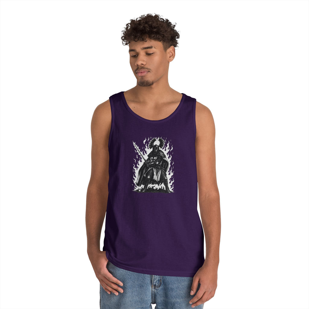 Teutonic Knight (No Text) Heavy Cotton Tank Top with Fiery Design