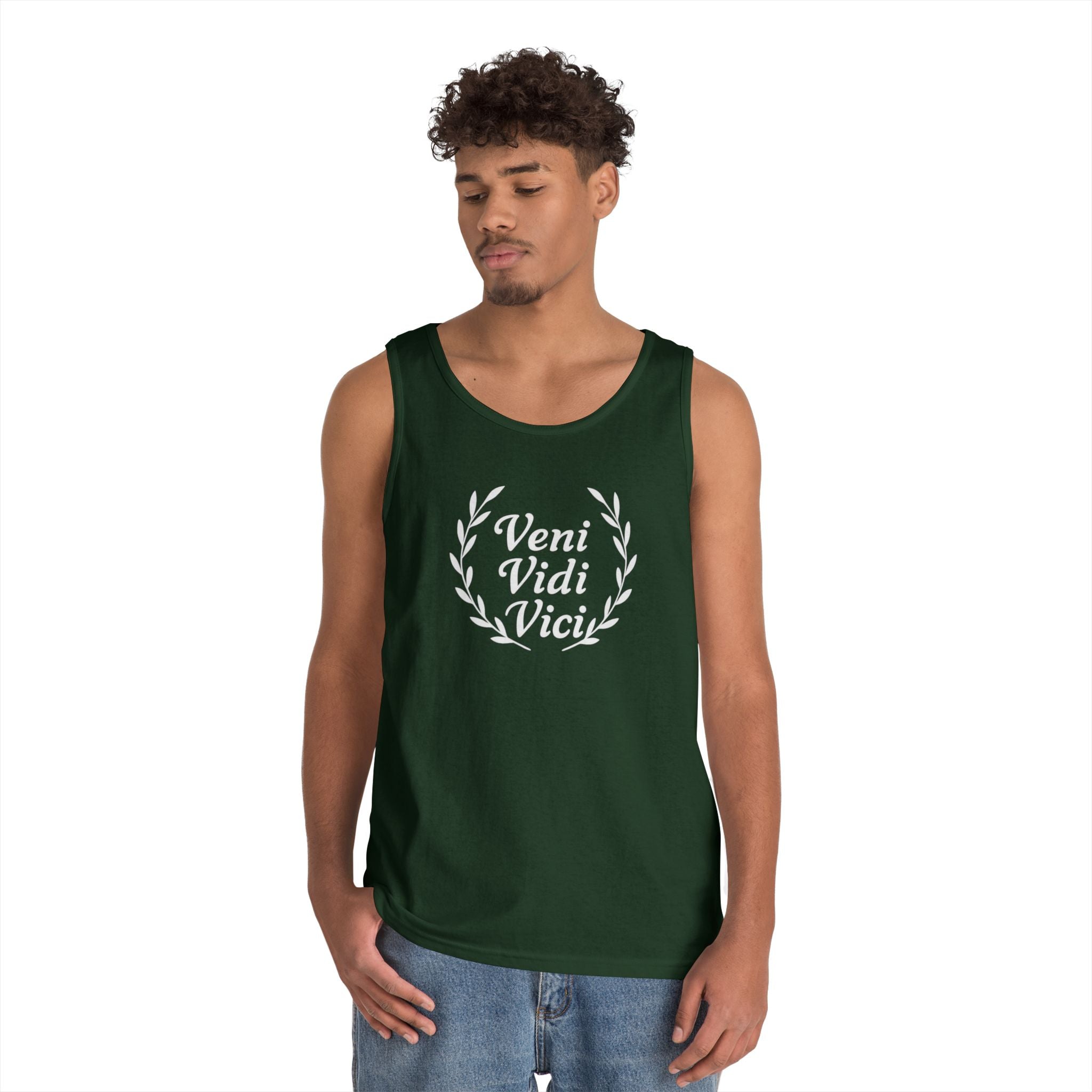 Veni Vidi Vici White Text Unisex Heavy Cotton Tank Top