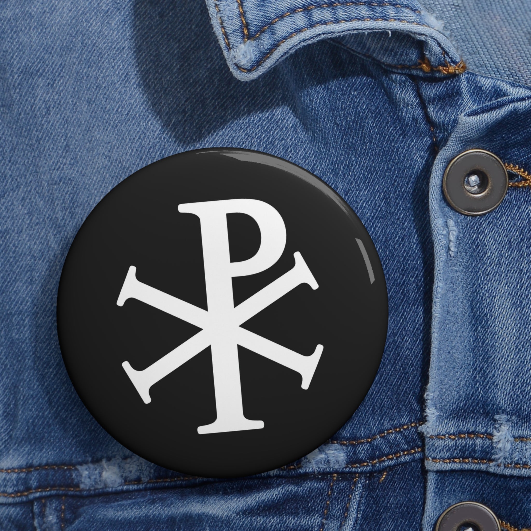 White Pi Chi Rho Custom Religious Pin Buttons