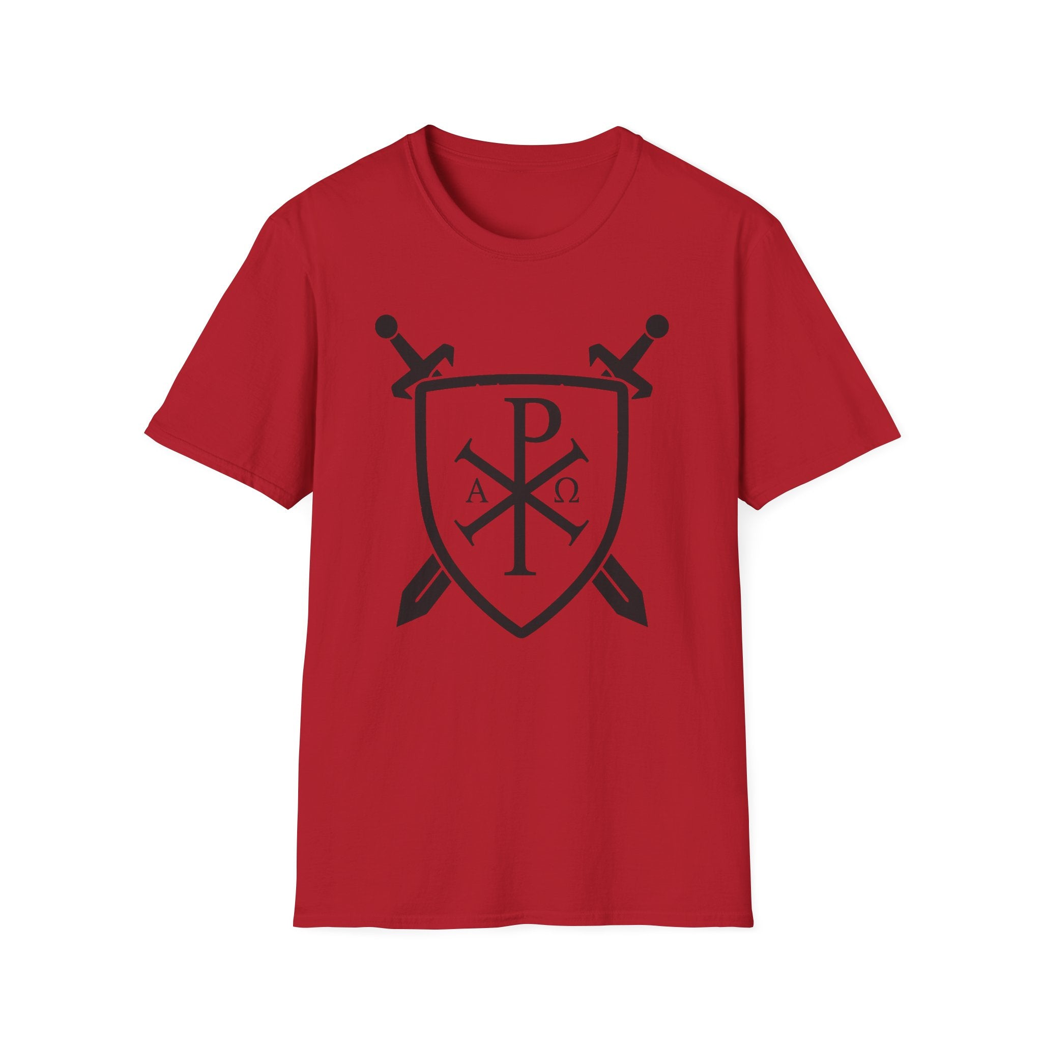 Sword and Shield Pi Chi Rho Black Graphic Softstyle Cotton Shirt T-Shirt