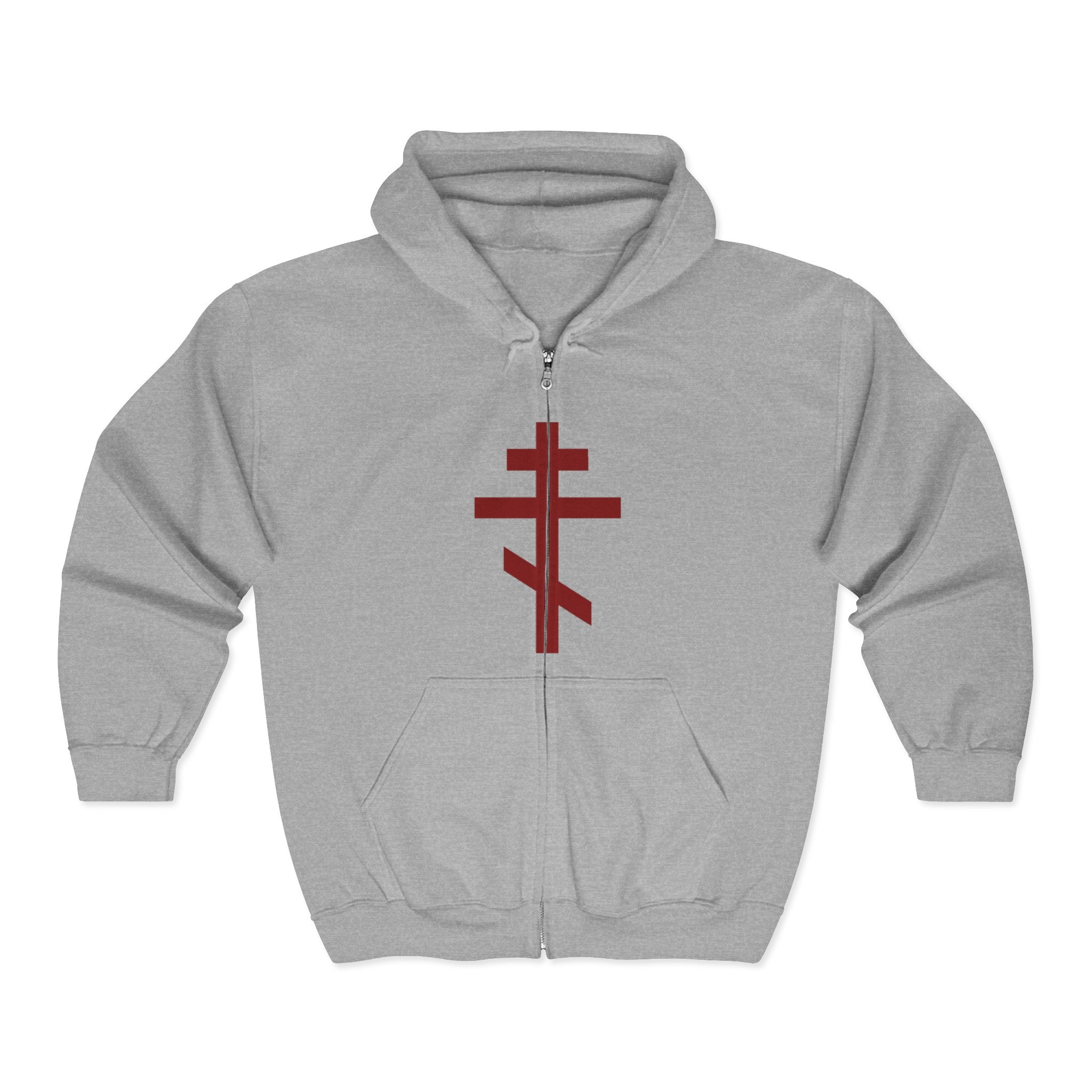 Crucifix Red Design Full Zip Up Hoodie Sweatshirt
