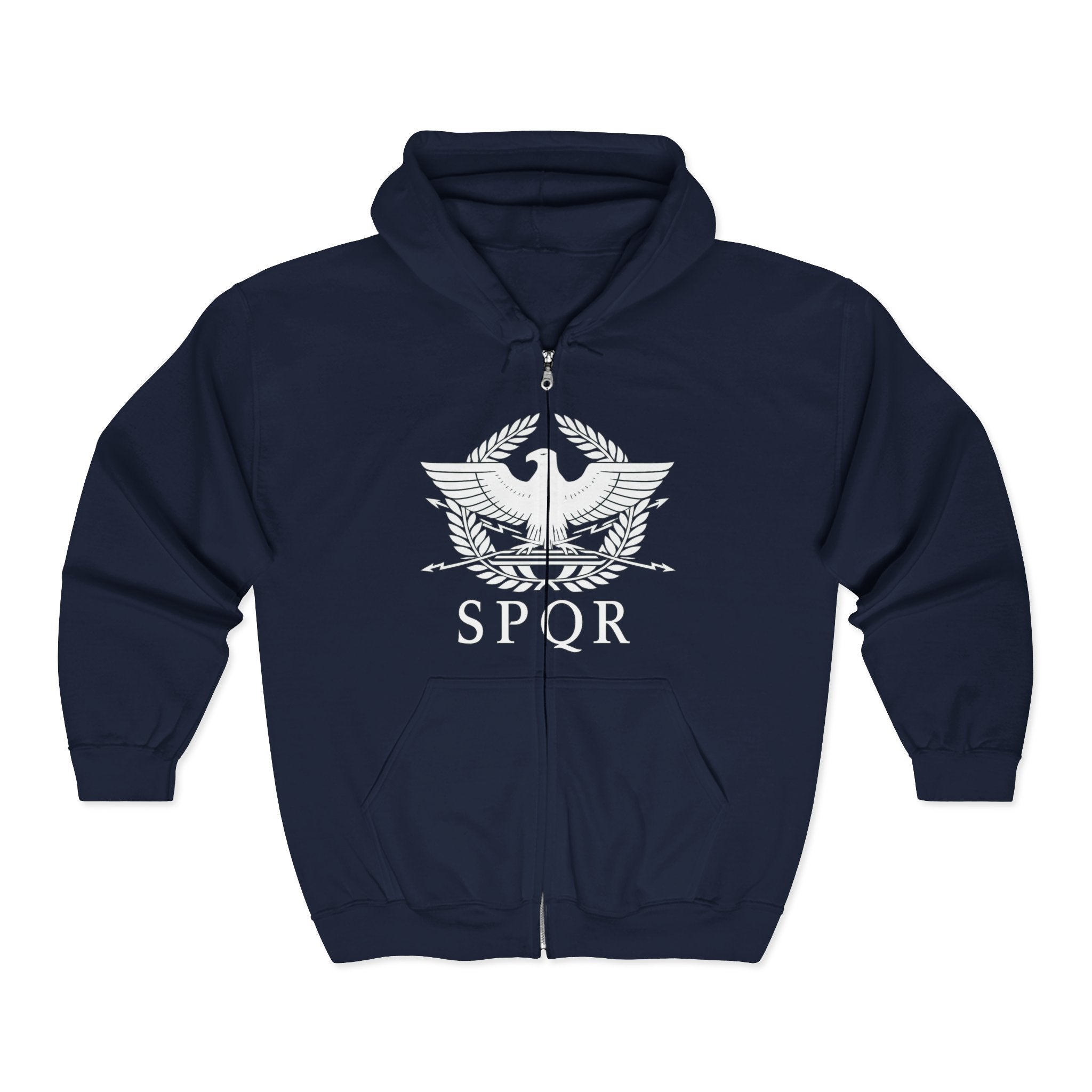 SPQR Roman Eagle White Design Full Zip Up Hoodie