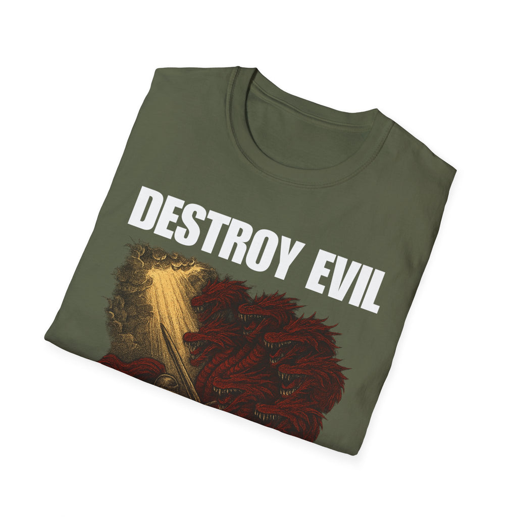 'Destroy Evil' Crusader Defeating the Great Red Dragon Design Graphic Softstyle T-Shirt