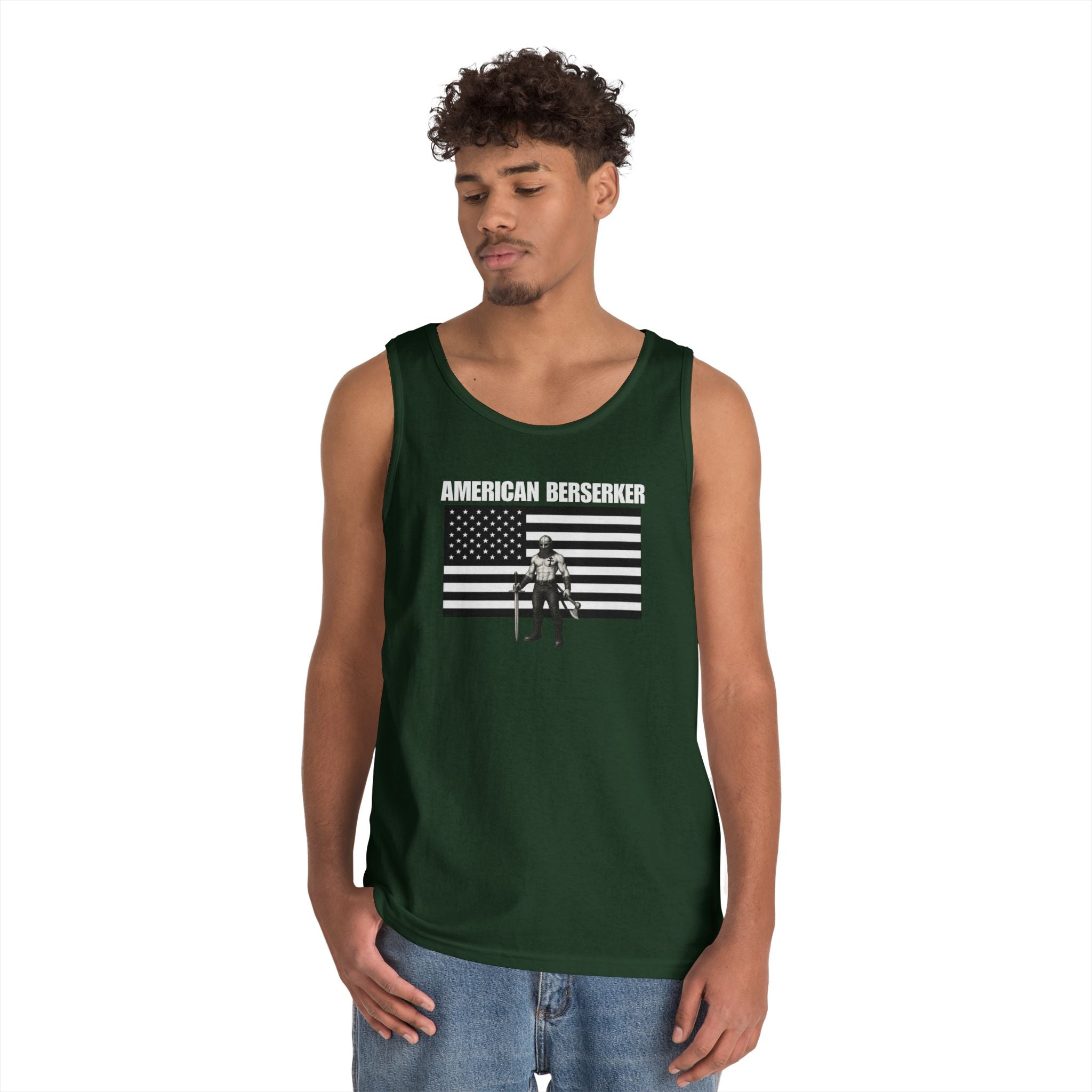Bold American Berserker Black and White Heavy Cotton Tank Top