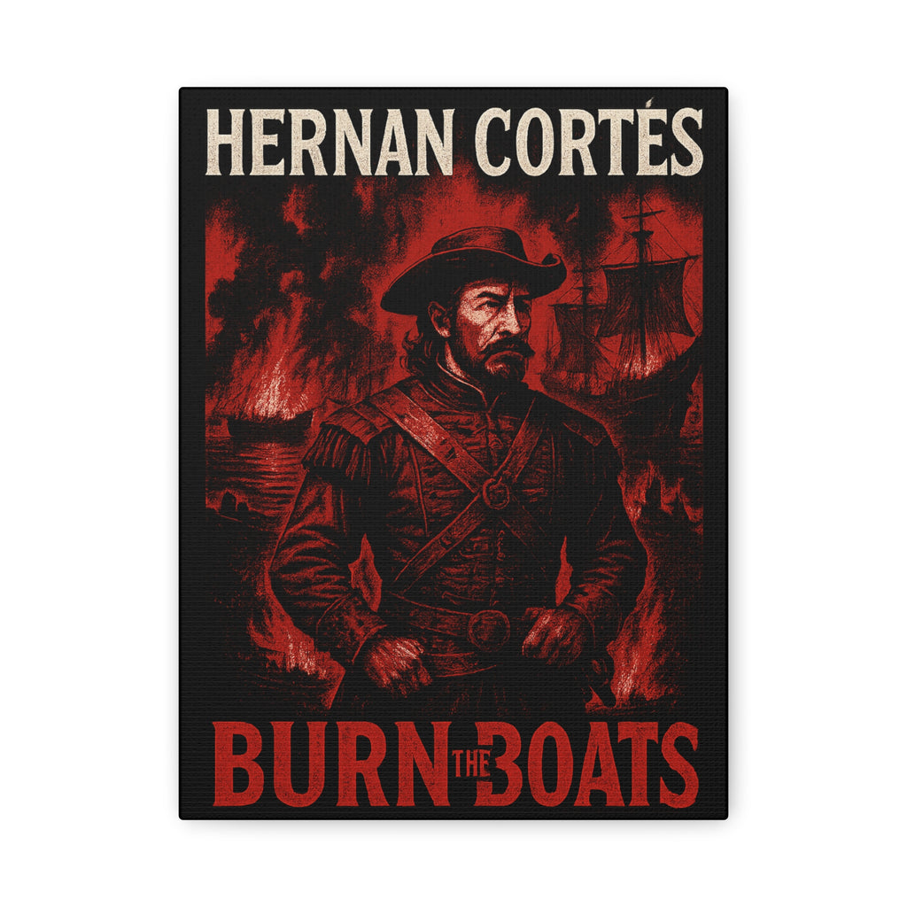 Hernan Cortes Canvas Artwork, 'Burn the Boats' Motivational Wall Decor