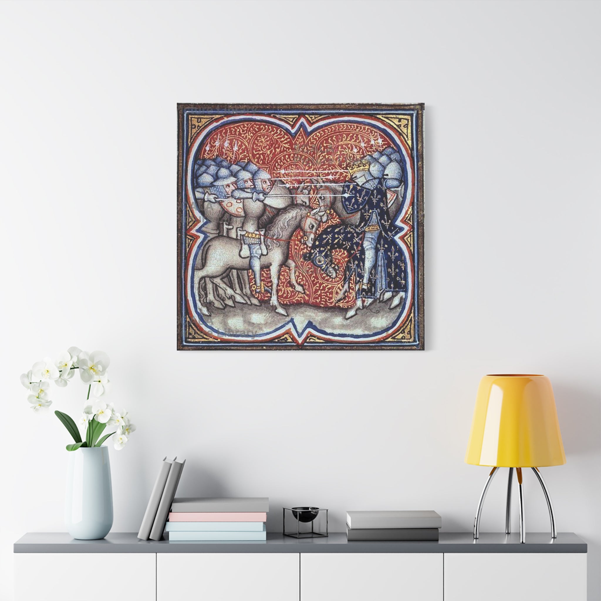 Medieval Art Stretched Canvas Print Charles Martel fighting the Saracens at Tours Poitiers in 732, Great Chronicles of France