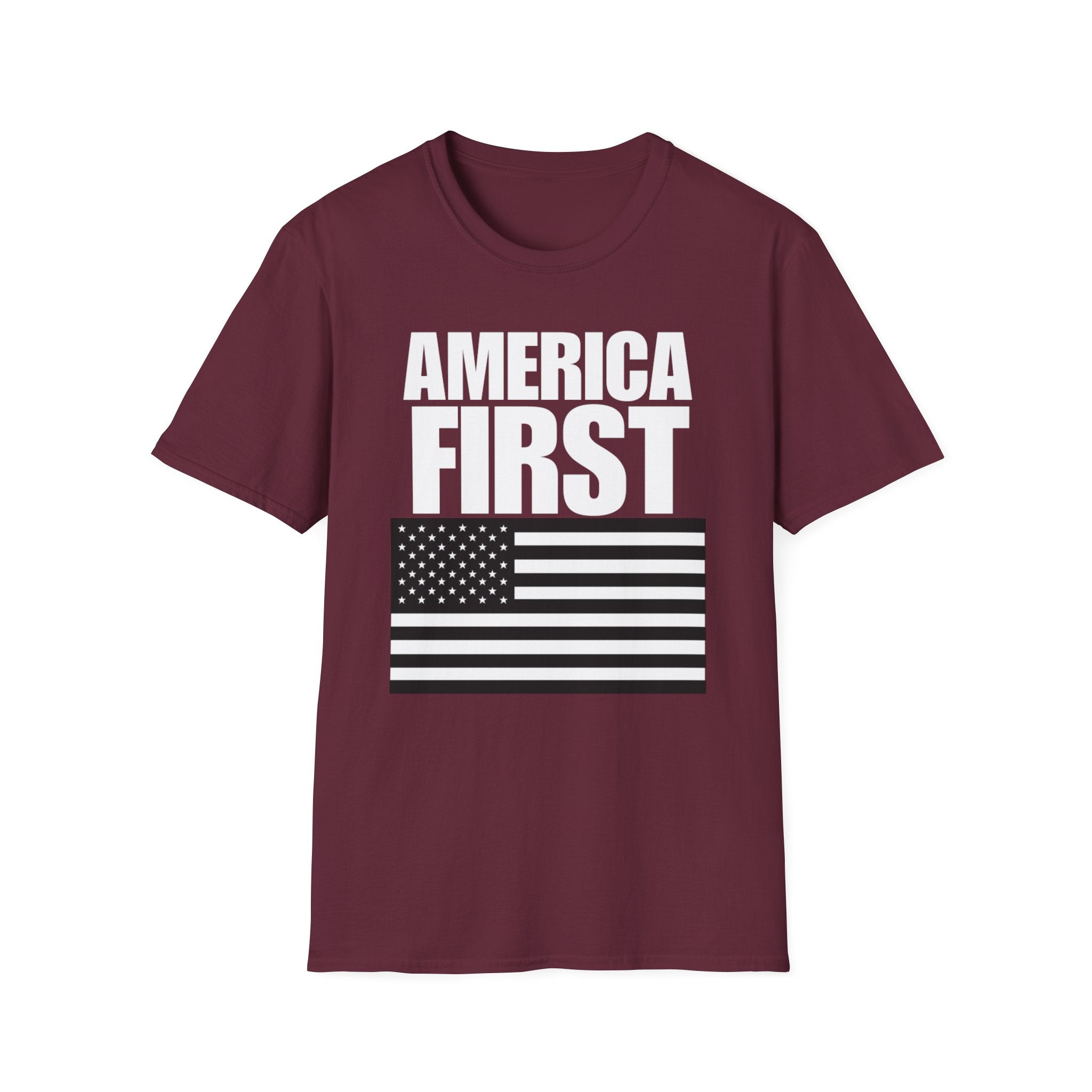 America First Black and White American Flag Softstyle Cotton Shirt T-Shirt