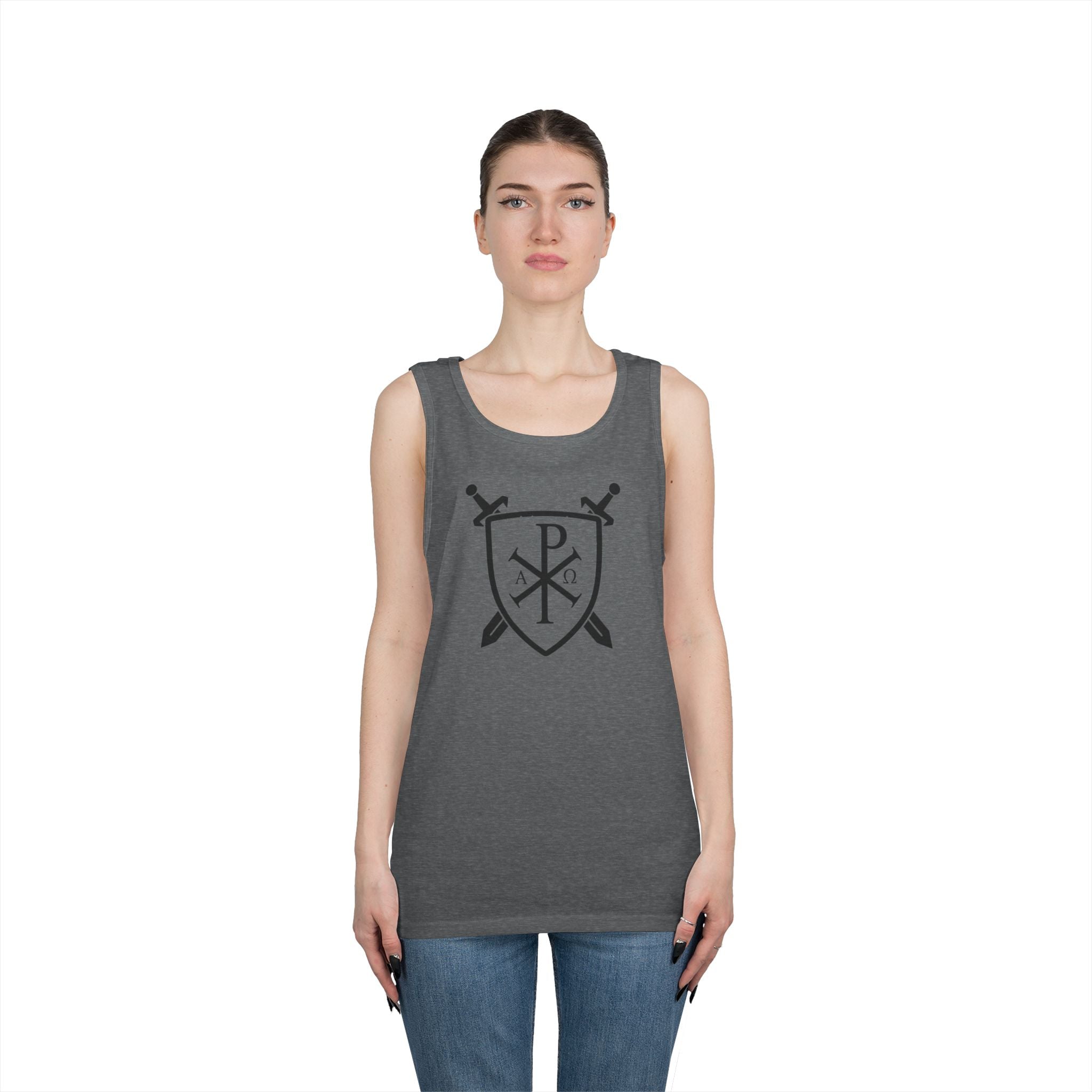 Sword and Shield Pi Chi Rho Black Graphic Heavy Cotton Tank Top