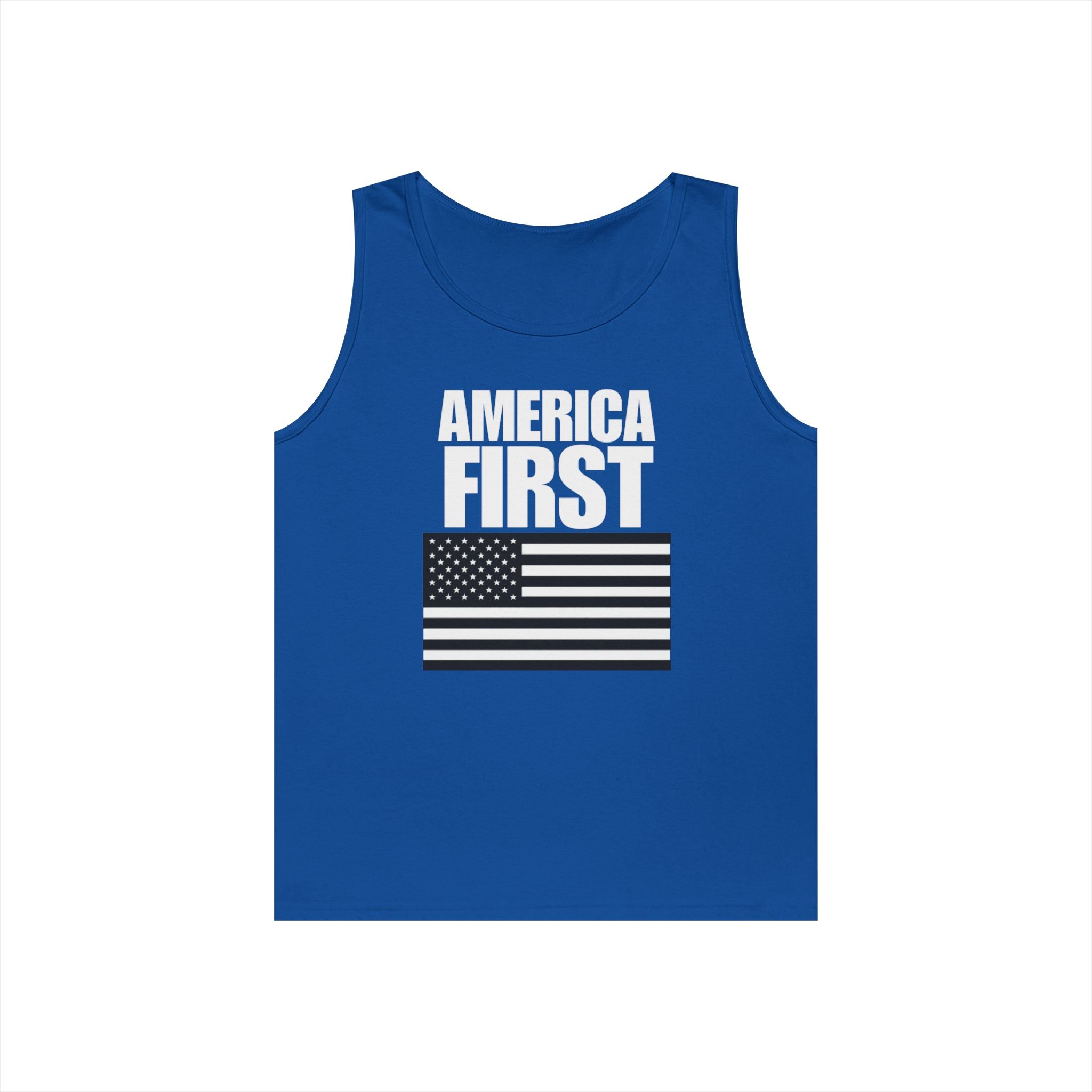 America First Black and White American Flag Heavy Cotton Tank Top