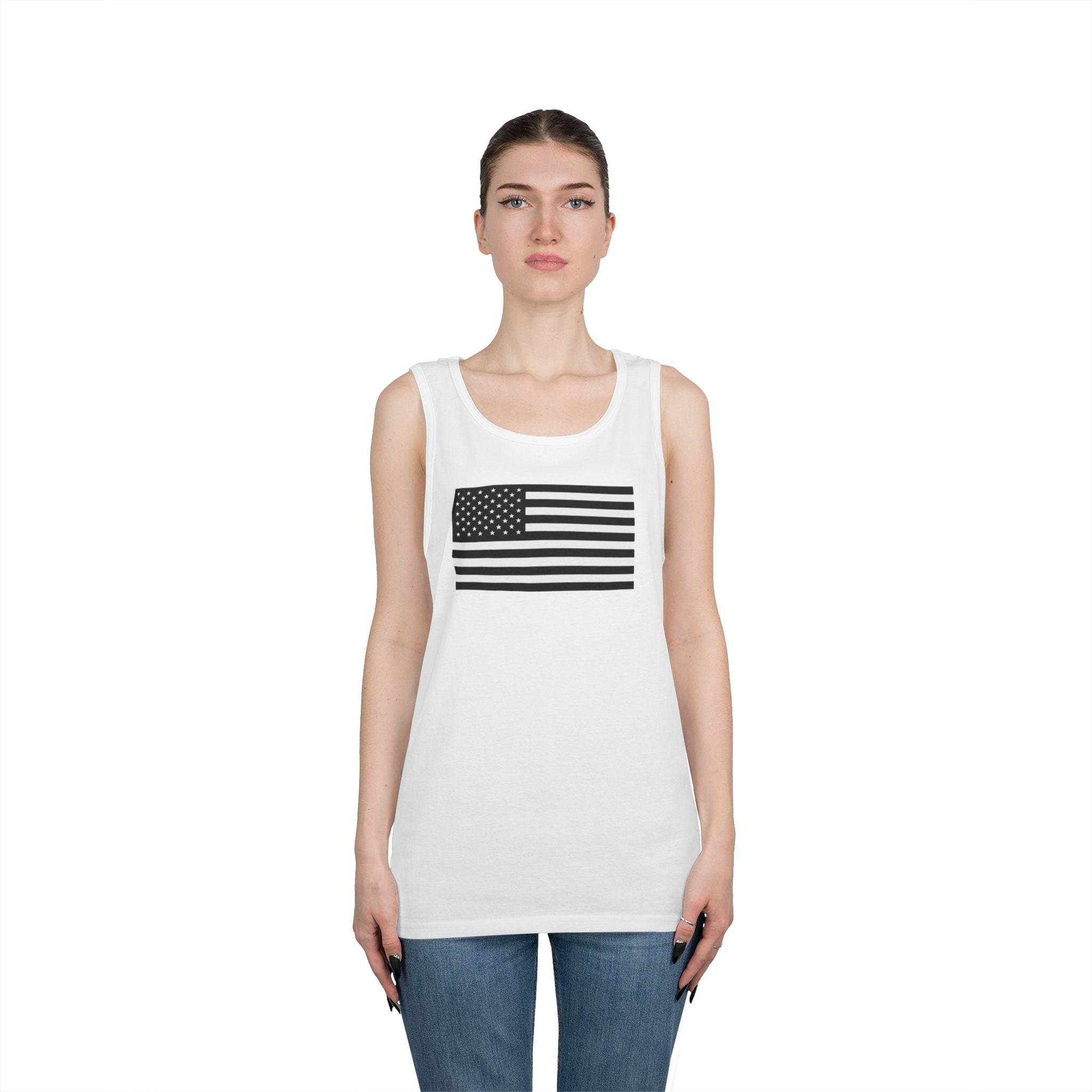Black and White American Flag Heavy Cotton Tank Top